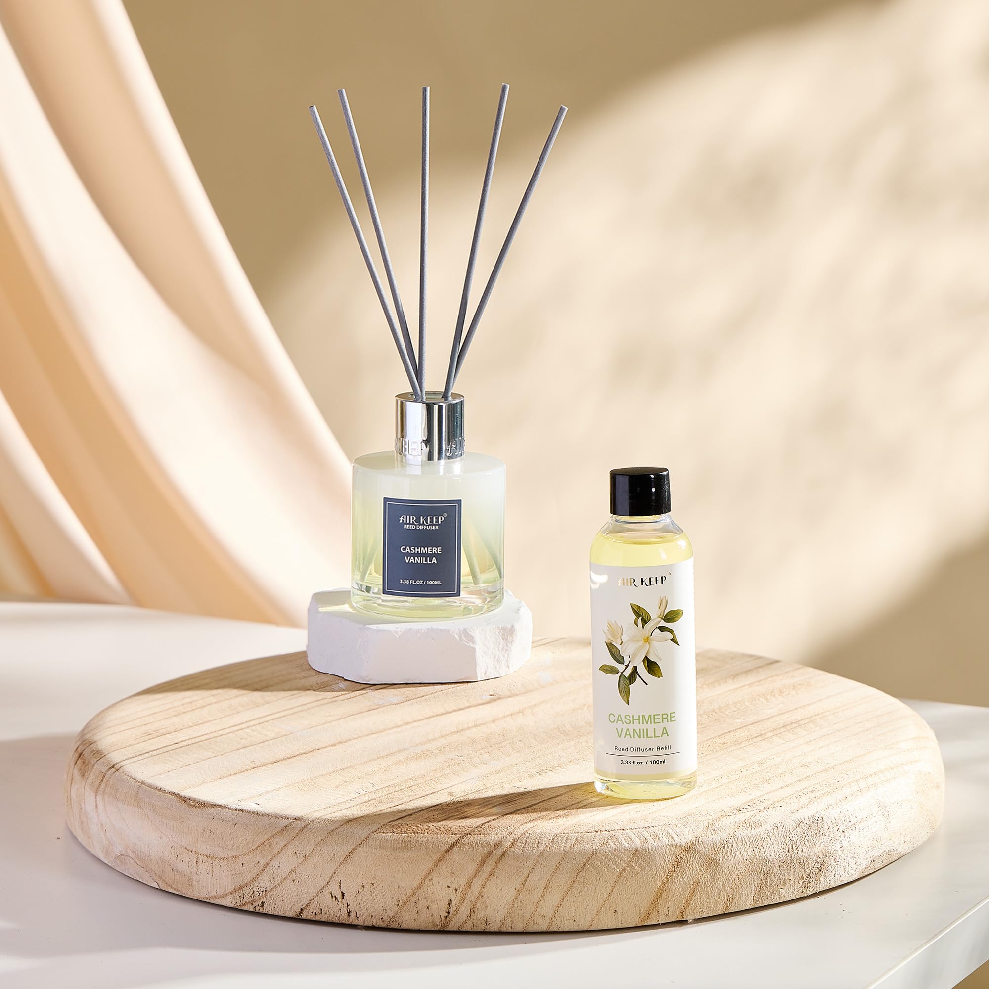 Airkeep Cashmere Vanilla Air Freshener Refill - 100ml Essential Oil Diffuser Sticks for Home, Bedroom, Bathroom & Office | Long-Lasting Fragrance for Relaxation & Aromatherapy