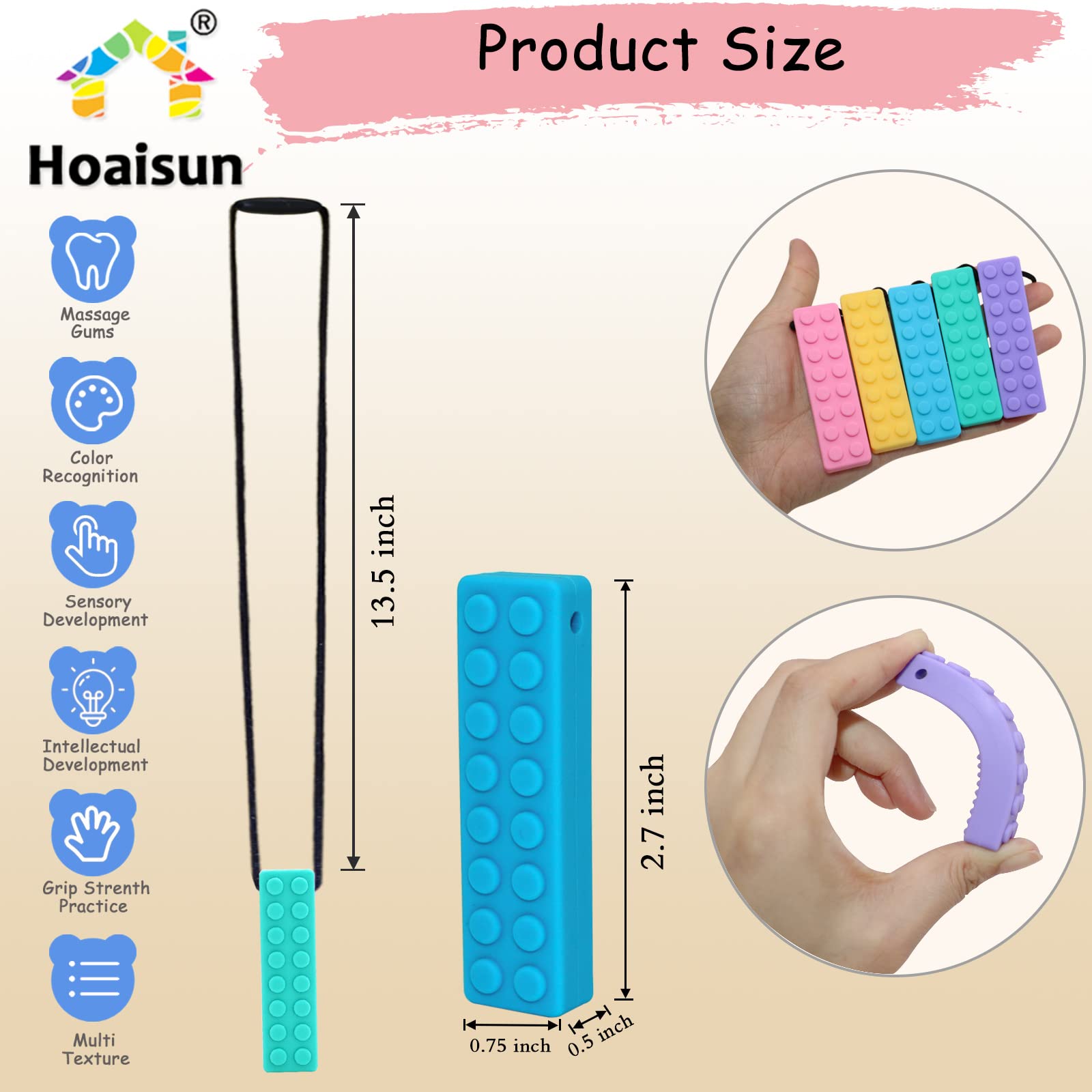 Sensory Chew Necklaces for Kids & Adults - 5 Pack Silicone Chewy Teether Toys for Autism, ADHD, Biting, Teething & Oral Motor Stimulation - Fidget Necklace Bundle for Boys, Girls & Sensory Seekers (Great for School, Travel & Anxiety Relief)