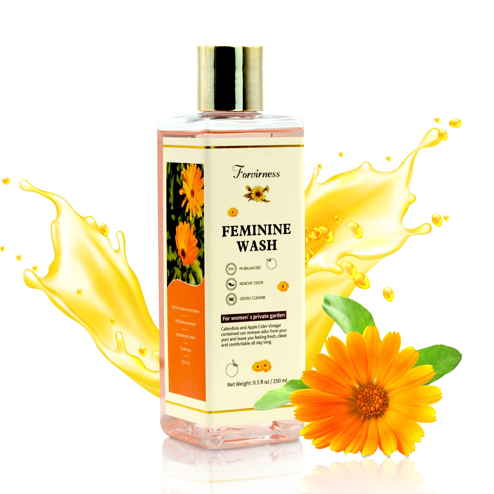Organic Feminine Wash for Sensitive Skin | pH Balanced Intimate Cleanser with Calendula & Apple Cider Vinegar | Gynecologist Approved Vaginal Wash for Odor Control & Hygiene | 8.5 fl.oz | Perfect for Daily Use, Post-Workout & Travel