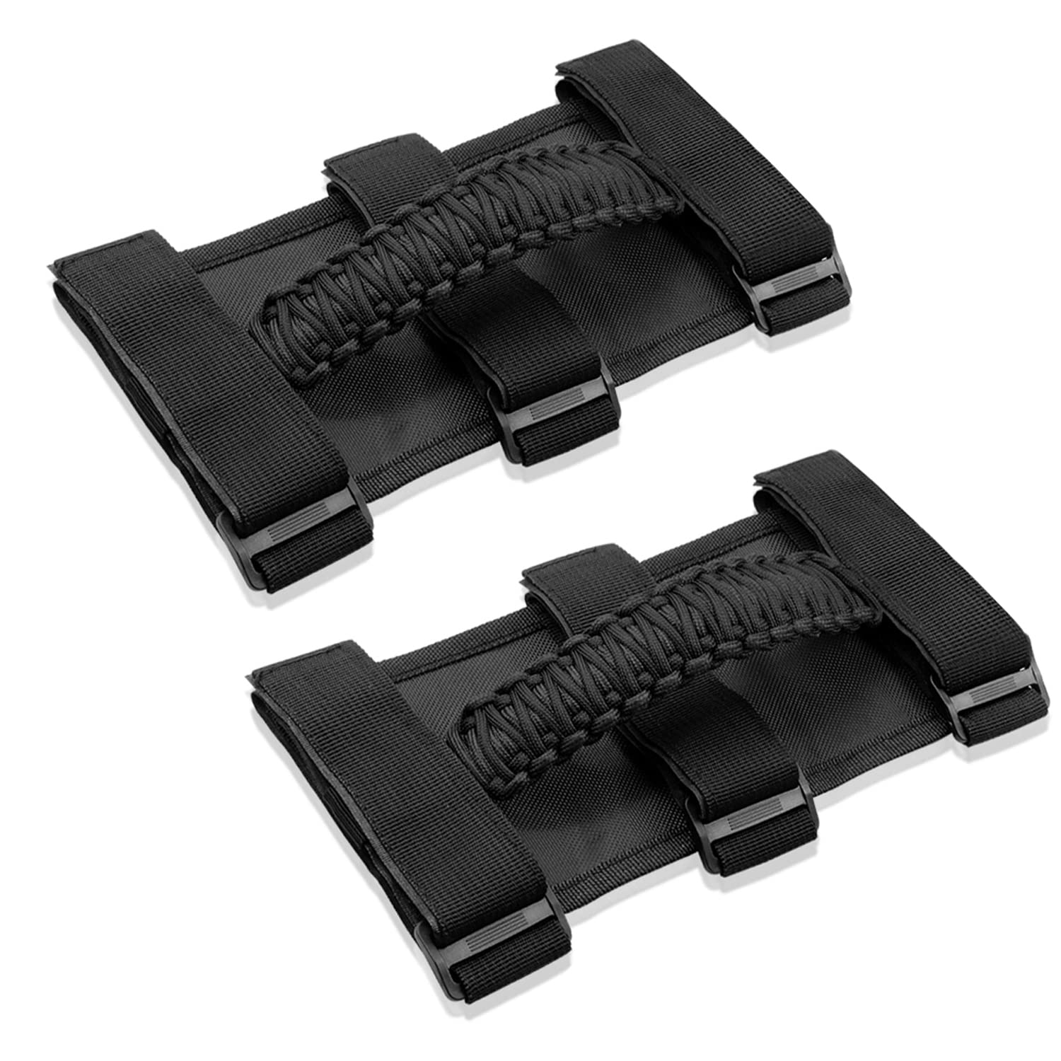 Jeep Wrangler Roll Bar Grab Handle - Compatible with YJ TJ JK JKU JL JLU (1955-2023) & Gladiator JT - Black Woven Door Assist Grip (2PCS) - Perfect for Off-Roading, Camping & UTV/ATV Adventures