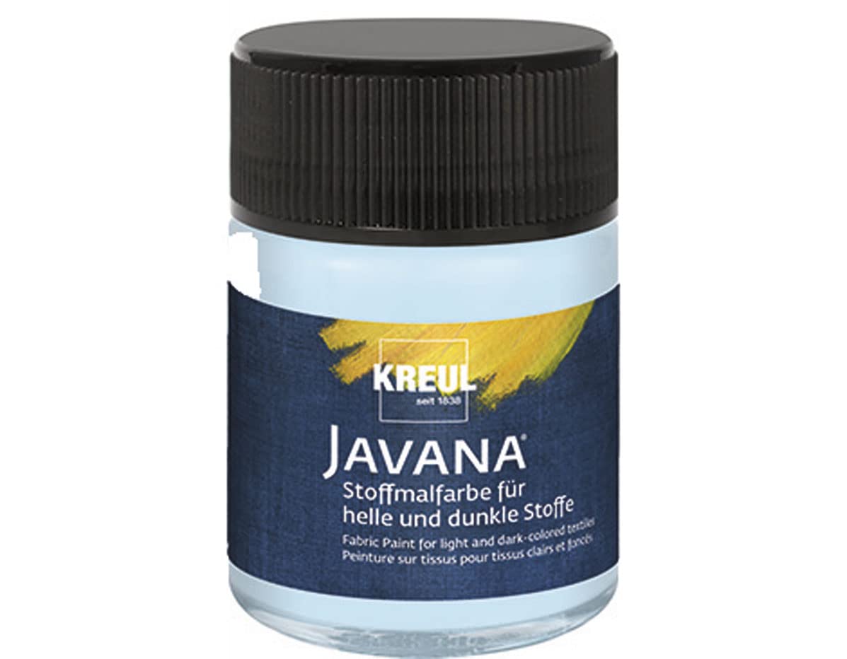 Kreul Javana Fabric Paint for Light & Dark Fabrics - Water-Based Textile Paint with Thick Consistency - 50ml Glass Bottle in Ice Blue | Perfect for DIY Clothing, Home Decor & Fabric Crafts