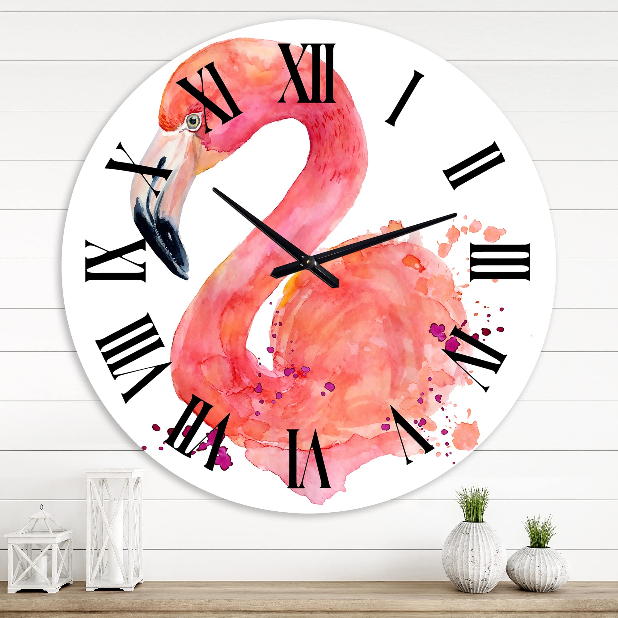 Farmhouse Wall Clock - Large Pink Flamingo Portrait Wall Decor for Living Room, Bedroom & Office | Rustic Home Décor & Unique Gift Idea