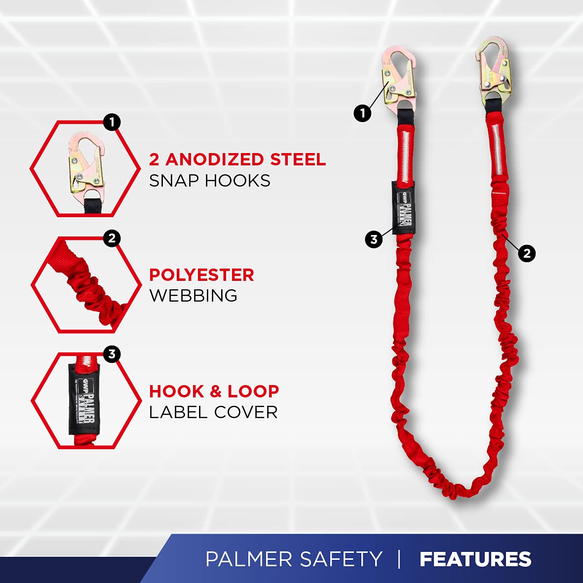 Palmer Safety Fall Protection Harness Kit - Hammerhead Series | Premium Safety Harness with Lanyard & D-Ring Extender | OSHA Compliant for Construction, Roofing & Industrial Work
