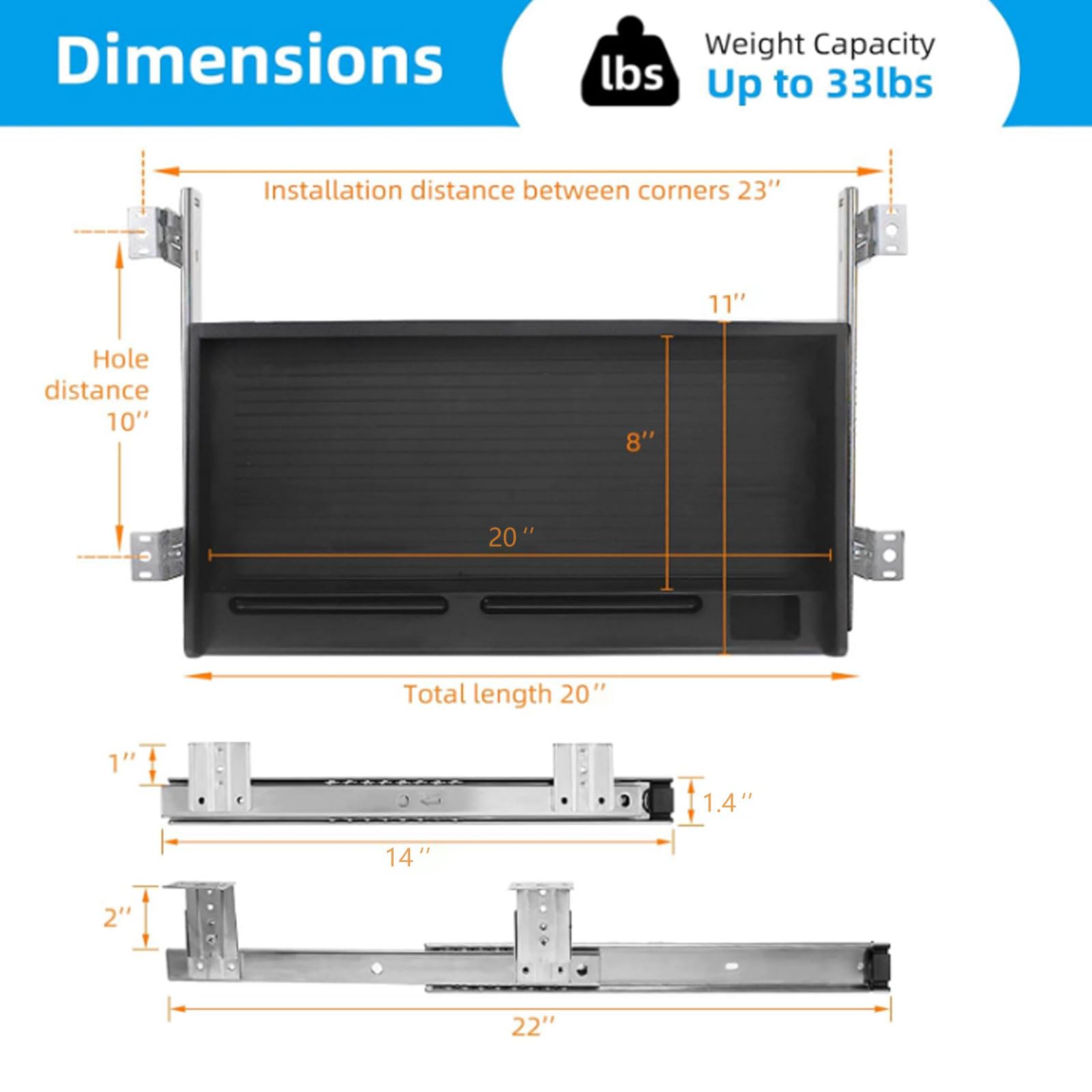 TOOCUST Under Desk Keyboard Tray - 20