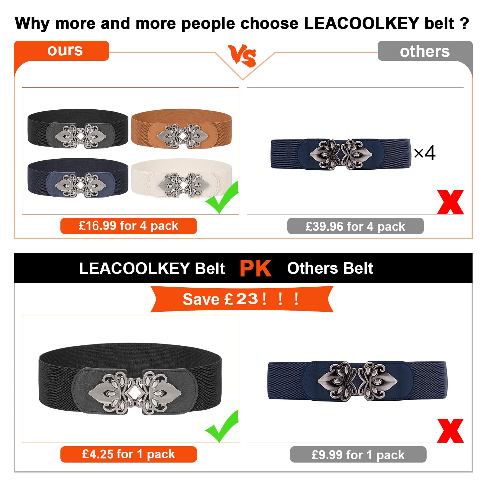 LEACOOLKEY Women's Wide Stretch Elastic Waist Belt - Adjustable Vintage Cinch Belt for Dresses, Skirts & High Waisted Pants | Perfect for Casual, Office & Special Occasions