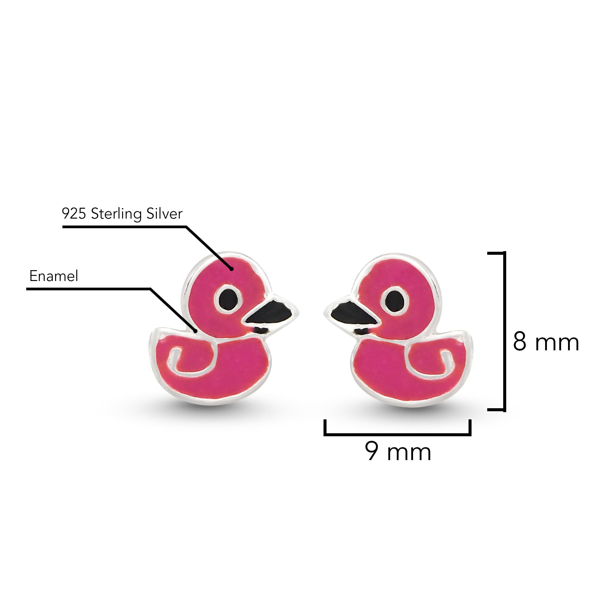 Aeravida Ducky Duck .925 Sterling Silver Stud Earrings for Women | 9mm Pink Enamel Stud Earrings | Cute & Elegant Jewelry Gift for Birthday, Valentine's Day, Anniversary | Hypoallergenic & Tarnish-Resistant