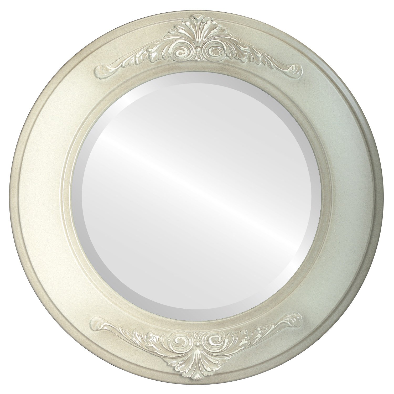 OVALCREST 19x19 Inch Round Beveled Wall Mirror - Ramino Style Taupe Framed Mirror for Living Room, Bedroom & Bathroom Decor - Home Interior Design Accent Piece