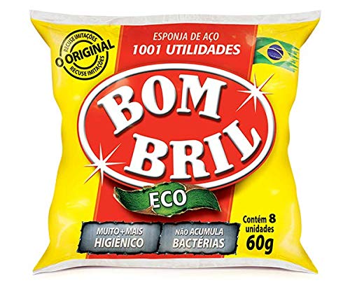 Bombril Stainless Steel Scouring Pads - 8 Pack Heavy Duty Steel Wool Scrubbers (60g) for Kitchen Cleaning, Cookware, Grill & BBQ, Pots & Pans