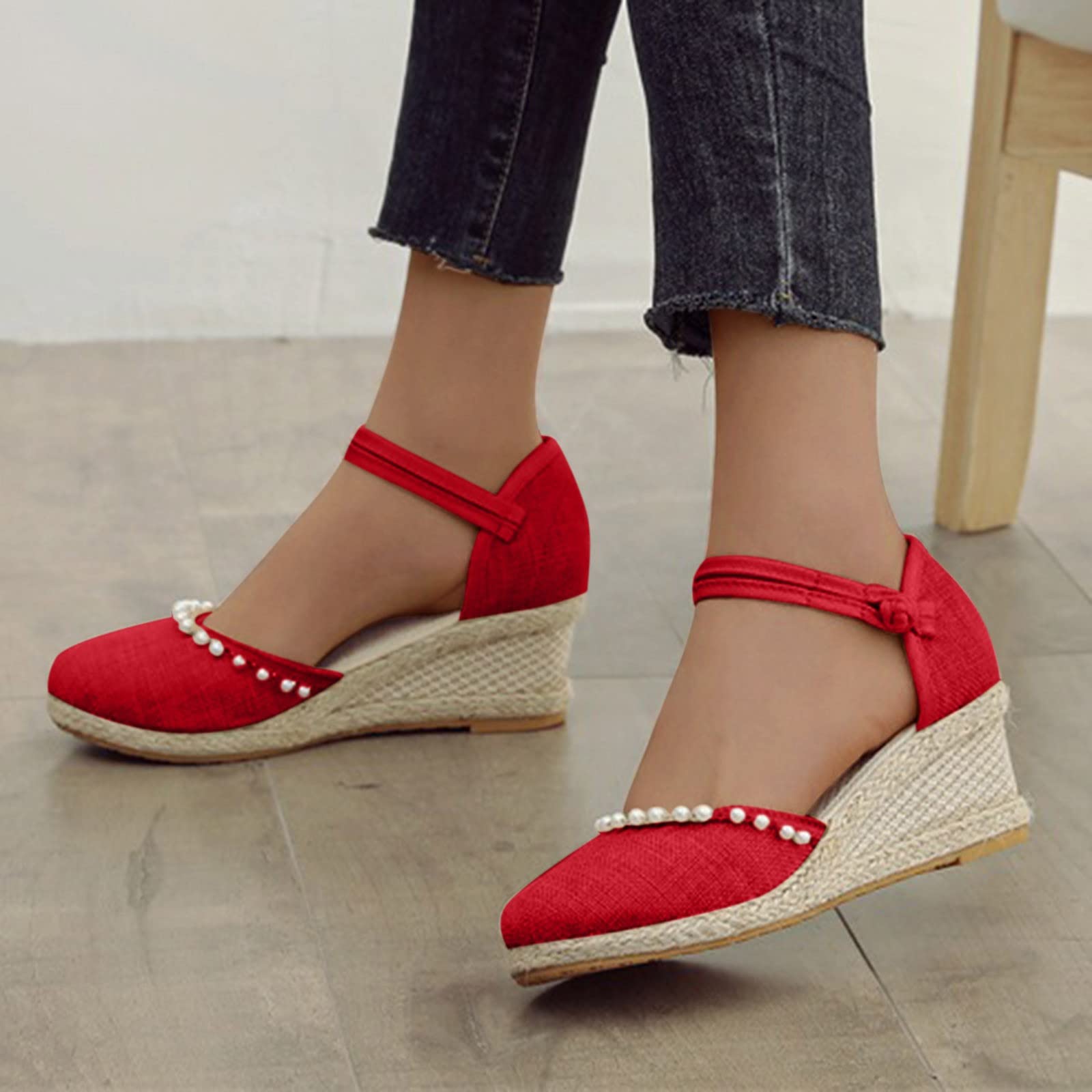 Aniywn Women's Closed Toe Retro Wedge Sandals - Buckle Strap Casual Espadrilles for Ladies | Perfect for Summer Outfits, Beach Vacations & Everyday Comfort