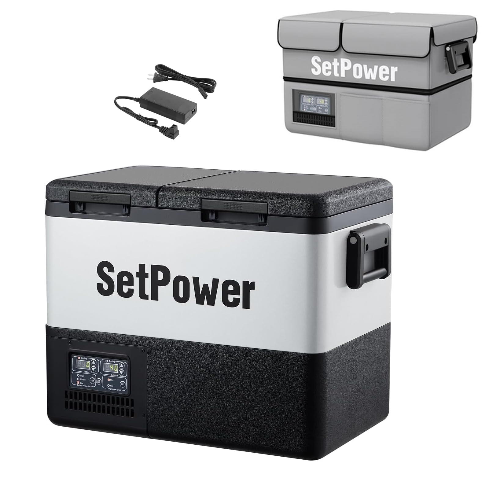 Setpower PT35 37QT Dual Zone Car Refrigerator with Cover - 12V Portable Freezer Electric Cooler for Camping, RV, Truck, Travel & Home Use | Keep Food Fresh on Road Trips & Outdoor Adventures