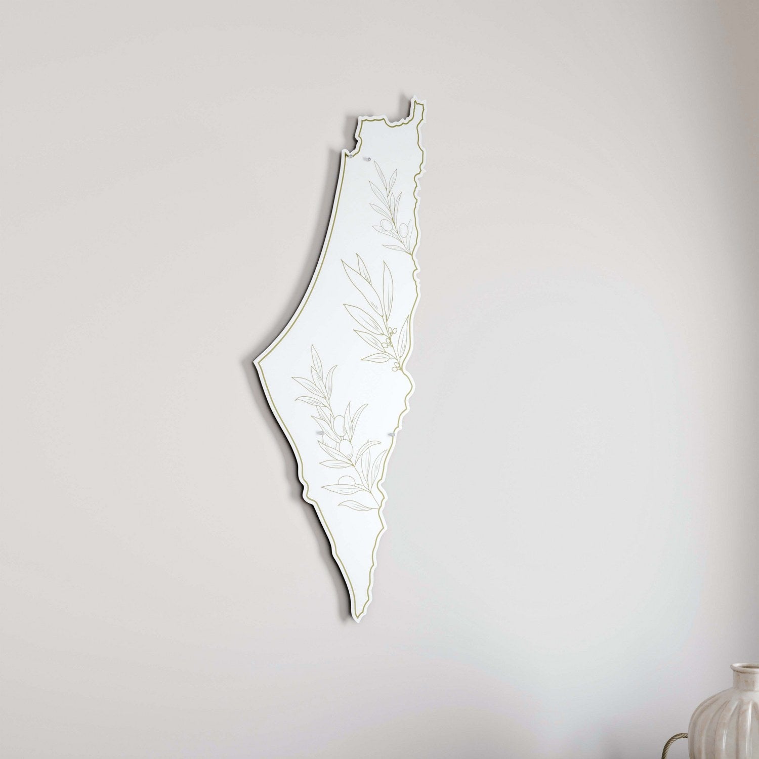 Palestine Map with Olive Branch - Peace Theme UV Printed White Metal Wall Art - Perfect for Home Decor, Office & Gift Giving
