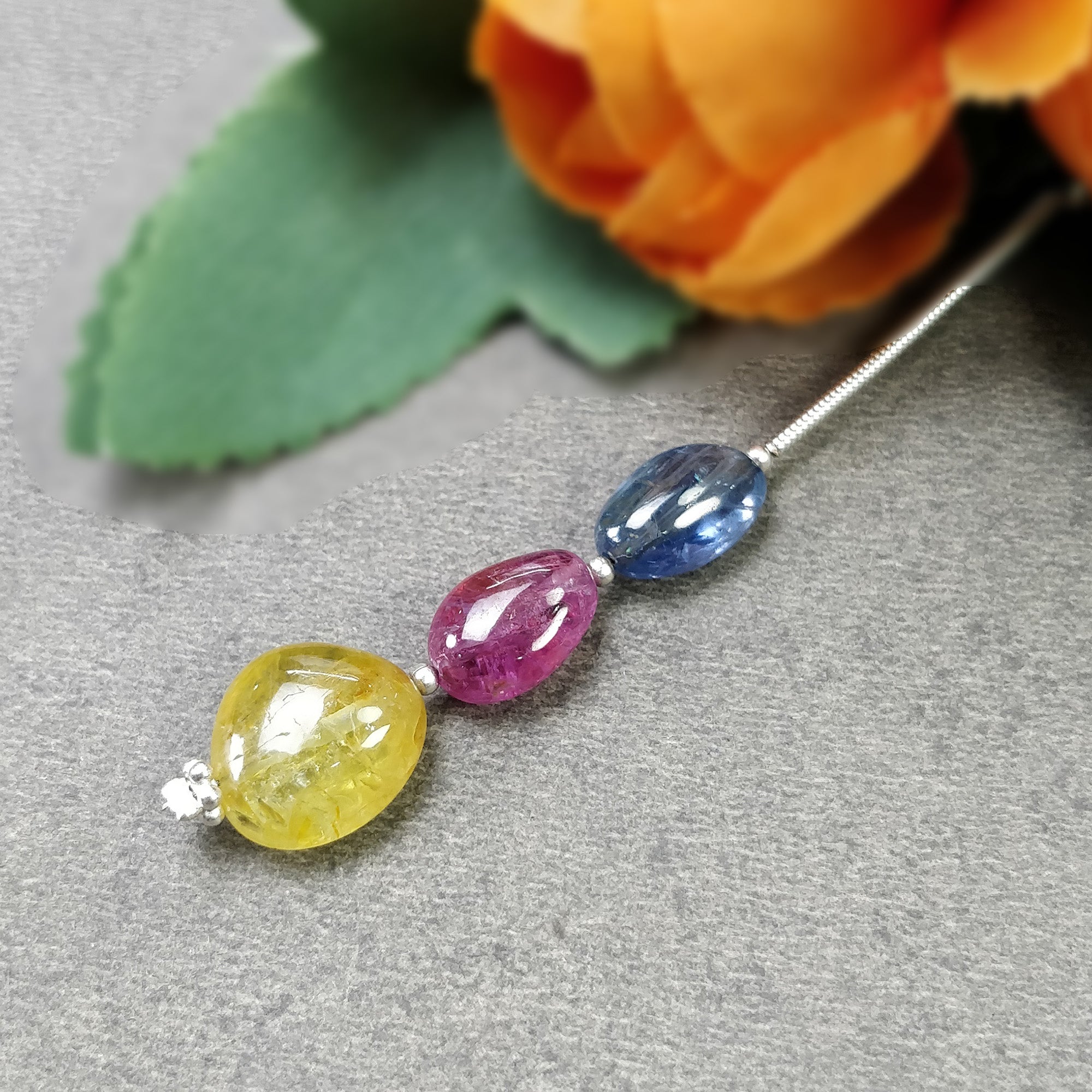 Natural Untreated Burmese Pink Blue & Yellow Sapphire Gemstone Loose Beads - 14.00cts Oval Plain Nuggets (10x7mm & 12x11mm) for Jewelry Making, DIY Crafts & Beading Projects
