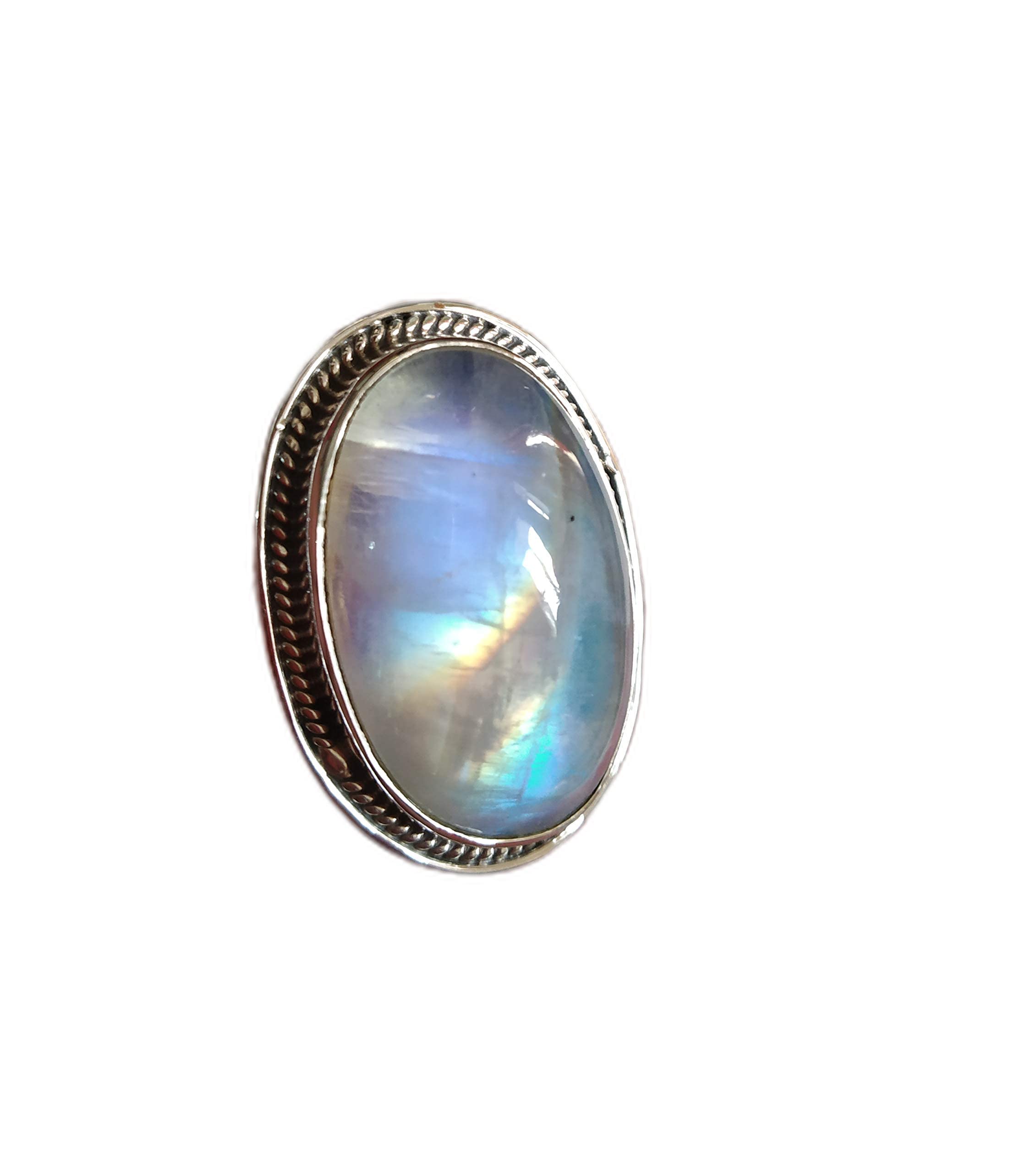 Rainbow Moonstone Ring - 925 Sterling Silver June Birthstone Jewelry, Large Statement Ring for Meditation, Engagement & Anniversary Gifts | Perfect for Spiritual Healing, Wedding Proposals & Special Occasions