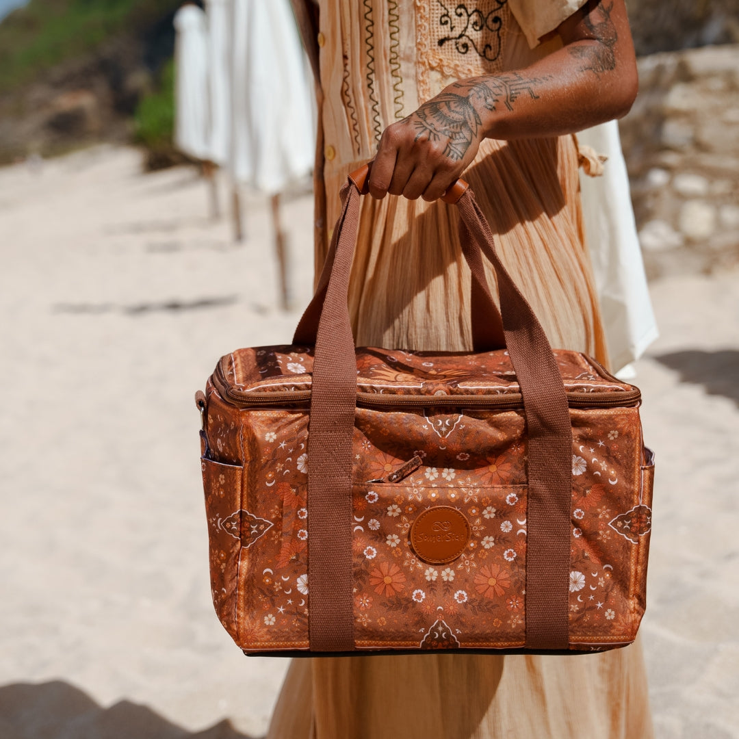 Boho Style Sun Brown Insulated Cooler Bag - Perfect for Beach Picnics, Camping & Outdoor Adventures
