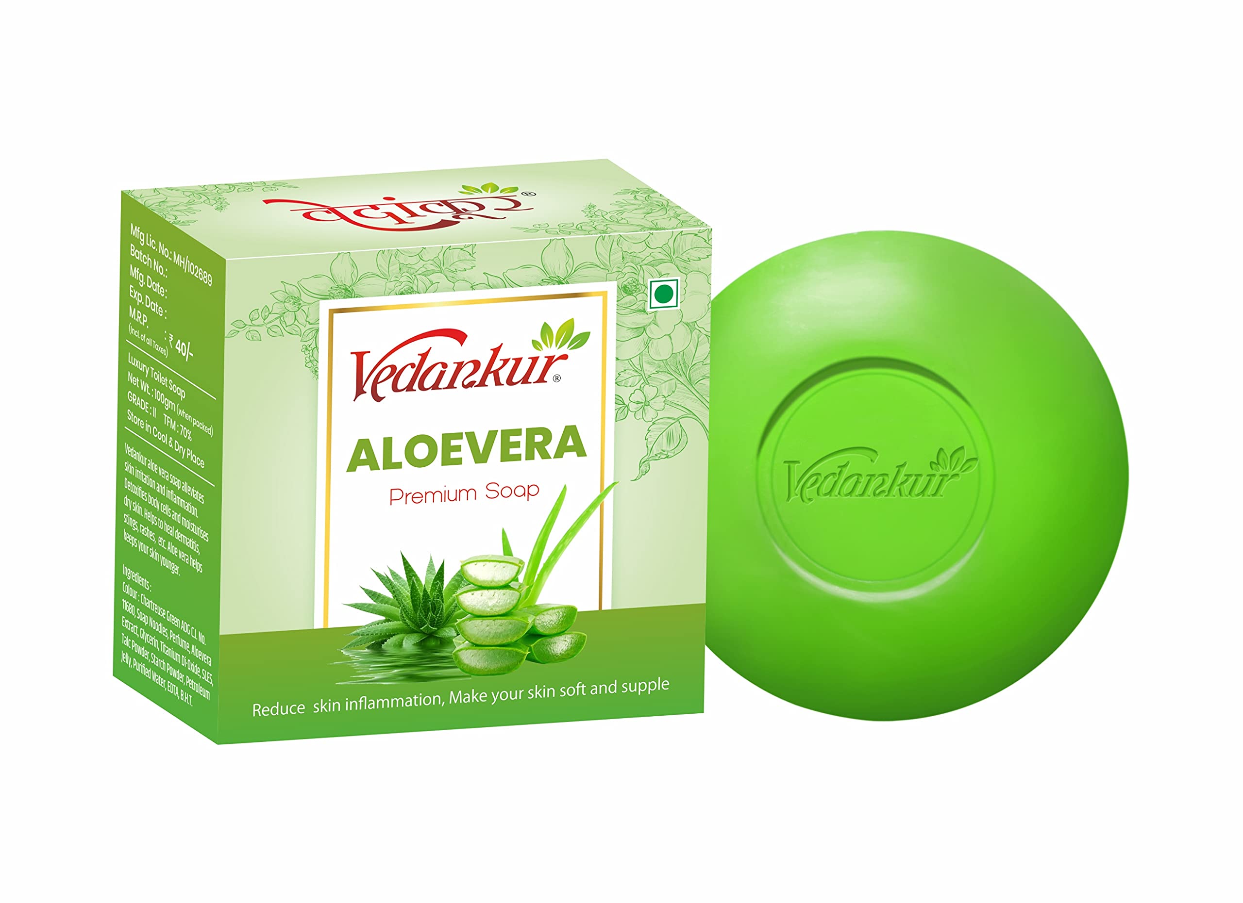 VEDANKUR Aloe Vera Soap Pack of 6 - Natural Moisturizing & Cleansing Bar for Dry, Sensitive Skin - Perfect for Face & Body Care, Daily Use & Travel