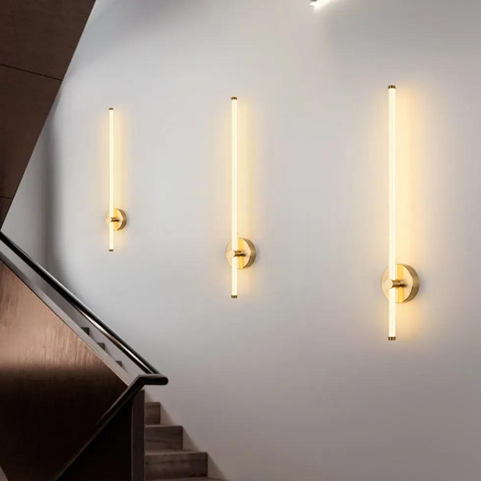 Vertical Lines LED Brass Wall Lights - Modern Industrial Lighting for Living Room, Bedroom, and Hallway Decor