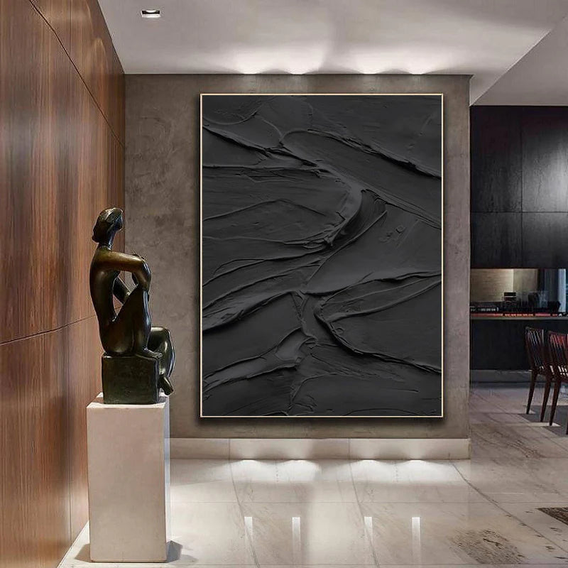 Black Plaster Art Minimalist Textured Painting - Modern Abstract Wall Decor for Living Room, Bedroom & Office | MZ117