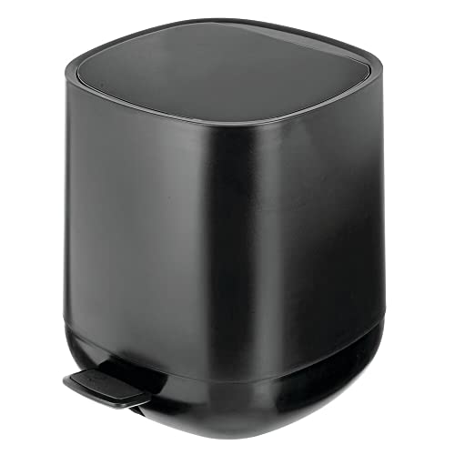mDesign 1.3 Gallon/5 Liter Step Pedal Trash Can with Lid - Small Plastic Waste Basket for Bathroom, Bedroom, Office - Removable Liner & Dustbin - Black | Perfect for Home, Office & Bathroom Organization