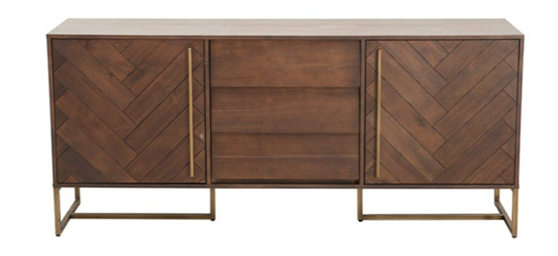 DELANEY Herringbone Solid Wood American Ash Acacia Sideboard Buffet Cabinet - Stylish Storage for Dining Room, Living Room & Entryway