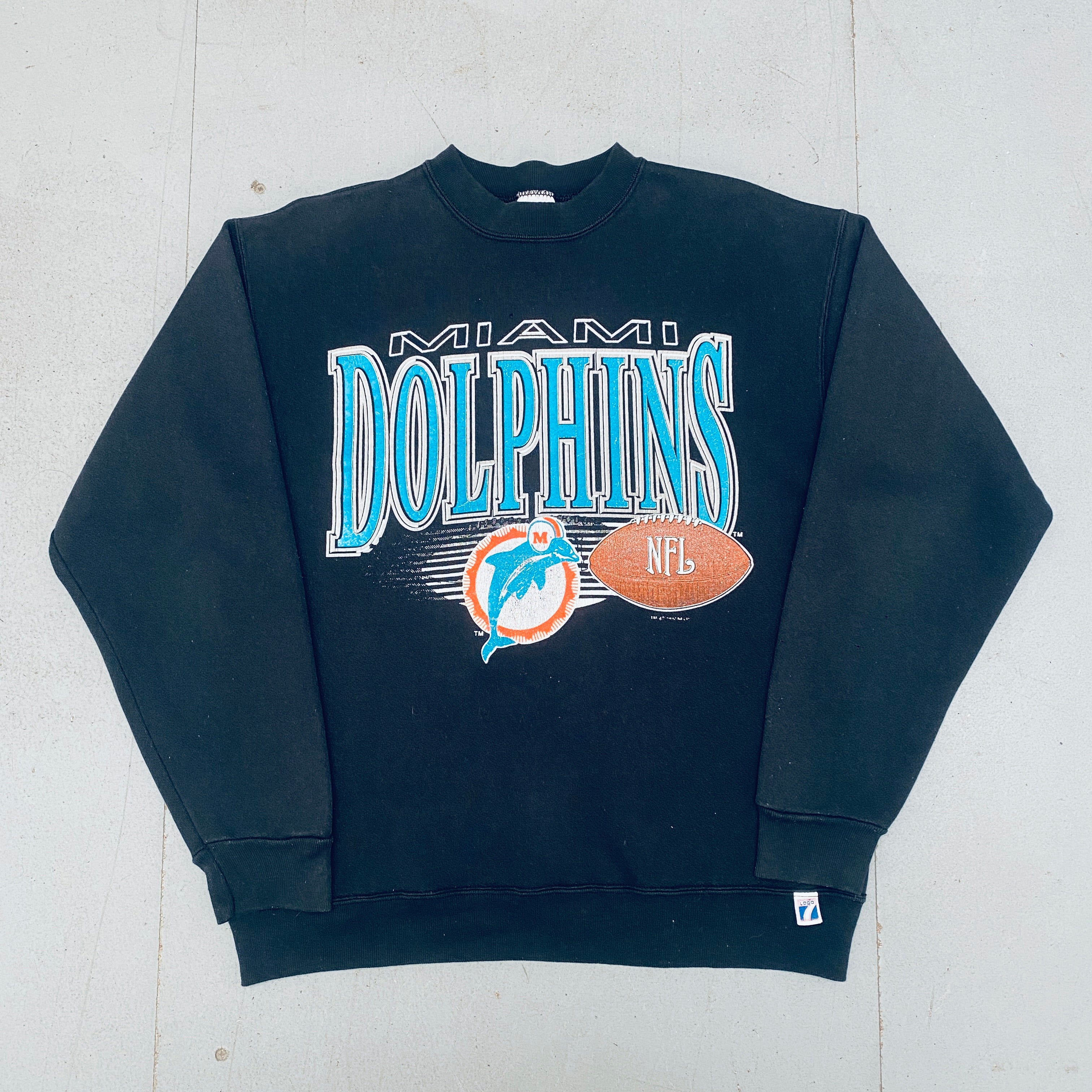Miami Dolphins 1990s Logo Graphic Spellout Sweatshirt for Men - Vintage NFL Football Fan Apparel for Game Day & Casual Wear