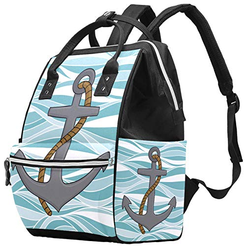 LORVIES Anchor Blue Diaper Bag Backpack - Large Capacity Waterproof Baby Bag with Insulated Bottle Pockets & Changing Pad, Perfect for Travel, Hiking, and Daily Use with Baby