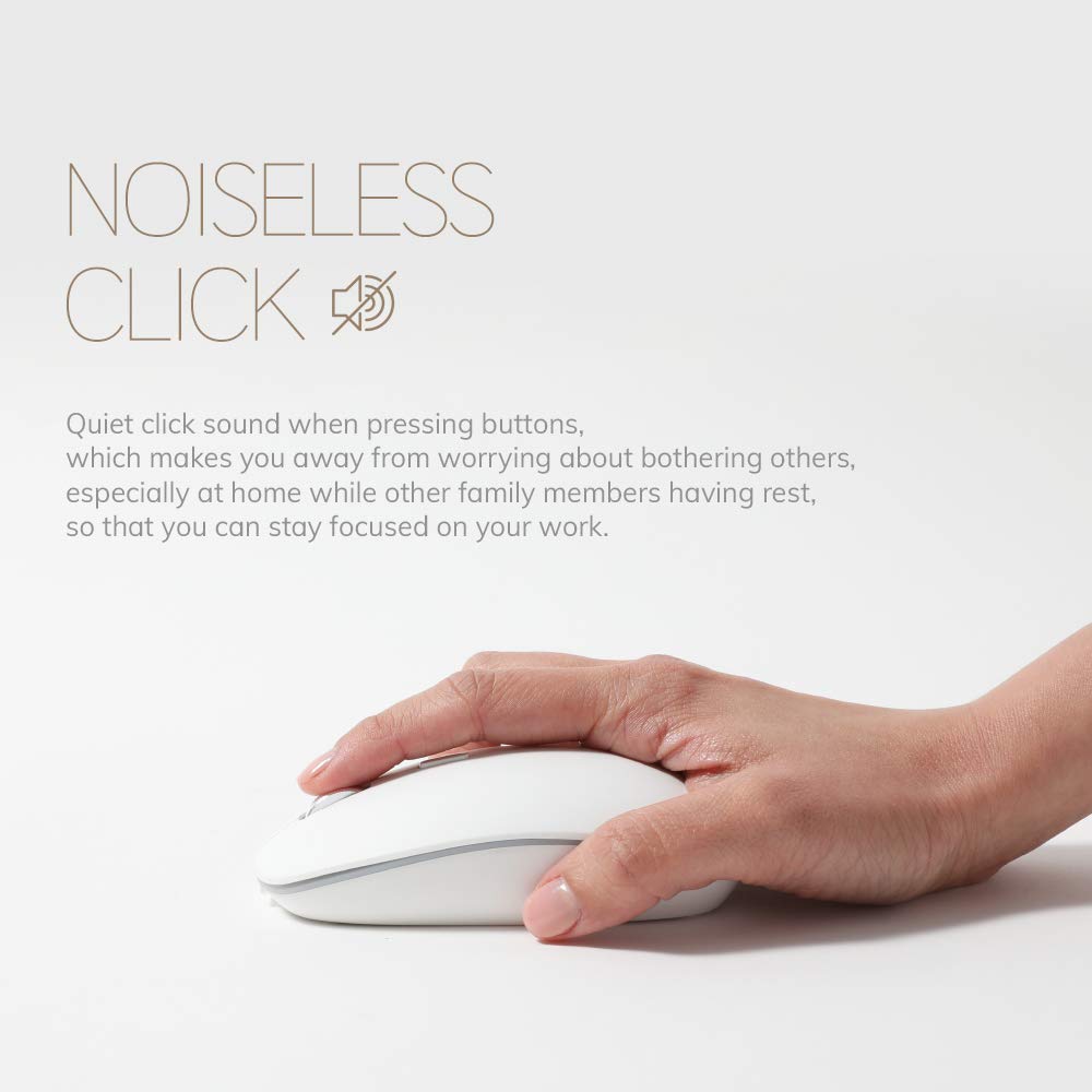 POUT H4 Qi Wireless Charging Rechargeable Mouse - Silent Ambidextrous Optical Mouse for Office & Home Use - Compatible with Wireless Chargers - Perfect for Desk Work, Gaming & Travel (White)