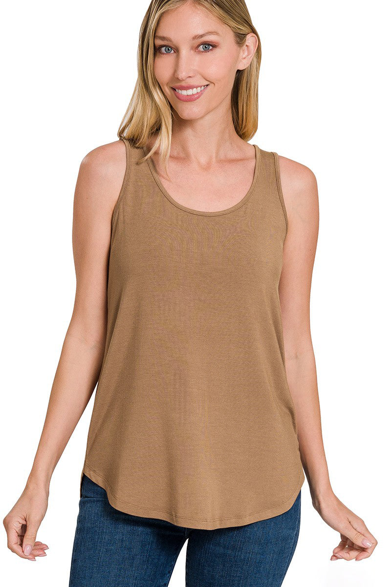 Round Hem Tank Tops for Women - Soft Stretch Casual Sleeveless Shirts - Perfect for Summer, Yoga, and Layering