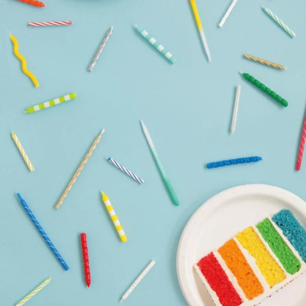 1905BC Striped Blue Birthday Candles - Pack of 24 (6cm) for Party Decorations, Cake Toppers & Celebrations | Unique Party Supplies
