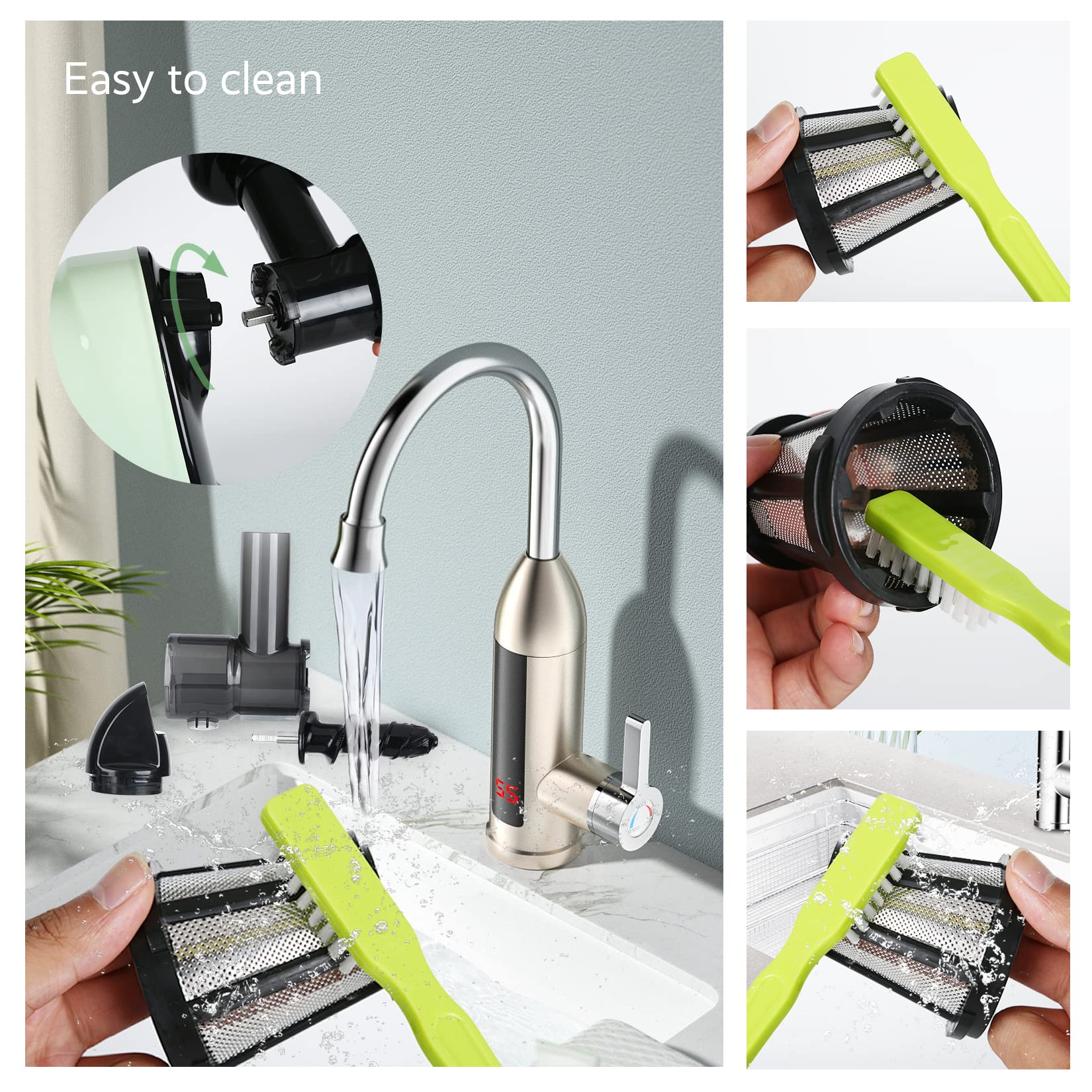 Premium BPA-Free JOCUU ZM1503 Masticating Juicer Kit with Main Body, Spiral Auger, Filter & Feeding Chute - Healthy Cold Press Juicing for Fruits, Vegetables & Greens - Perfect for Home, Kitchen & Raw Food Diet Lovers