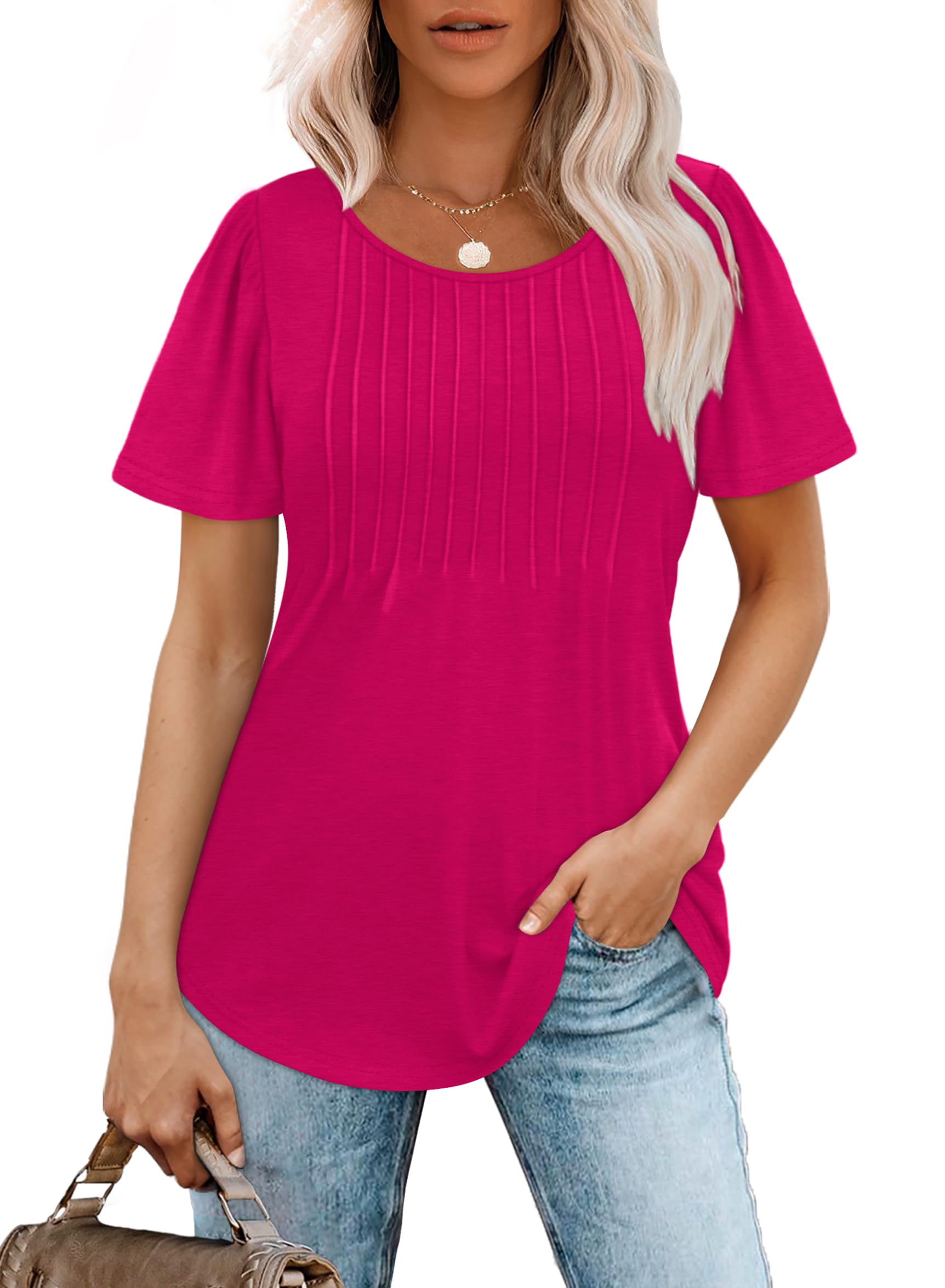 WIHOLL Women's Summer Short Sleeve Shirts - Casual & Dressy Pleated Tops for Work, Date Night & Vacation Outfits