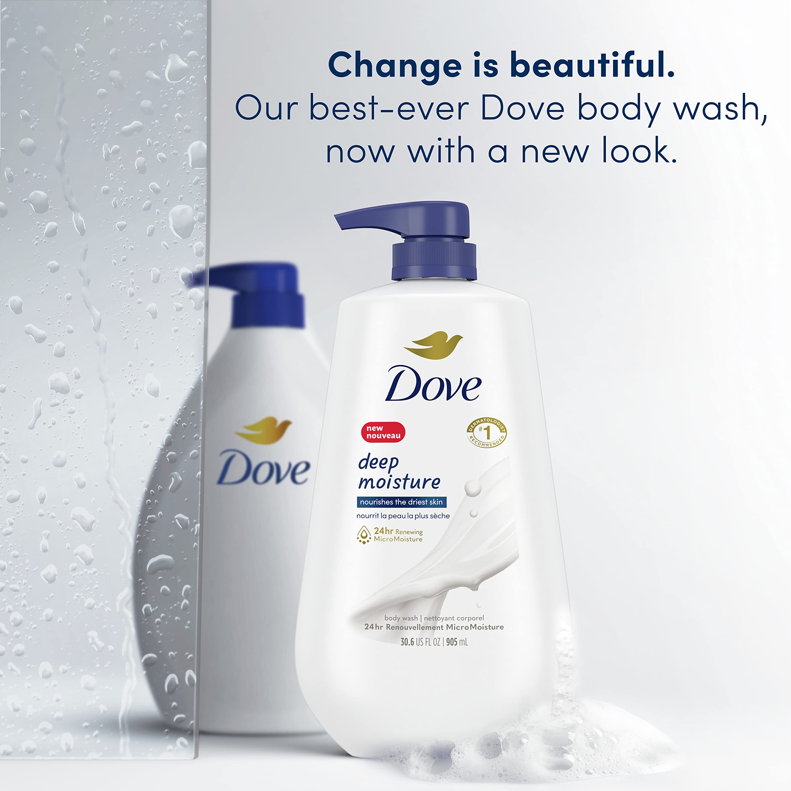 Dove Sensitive Skin Body Wash with Pump - Hypoallergenic, Paraben-Free & Deep Moisture Body Wash for Dry Skin - Gentle Moisturizing Skin Cleanser for Daily Shower & Bath Time Relaxation