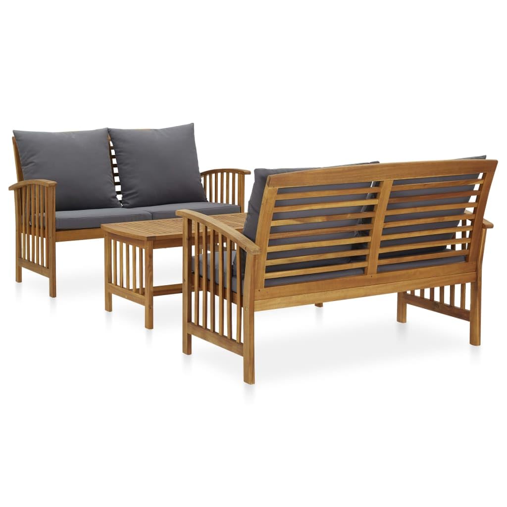 Premium 3-Piece Acacia Wood Patio Lounge Set with Coffee Table & Gray Cushions - Outdoor Garden Furniture for Backyard, Poolside & Terrace Relaxation