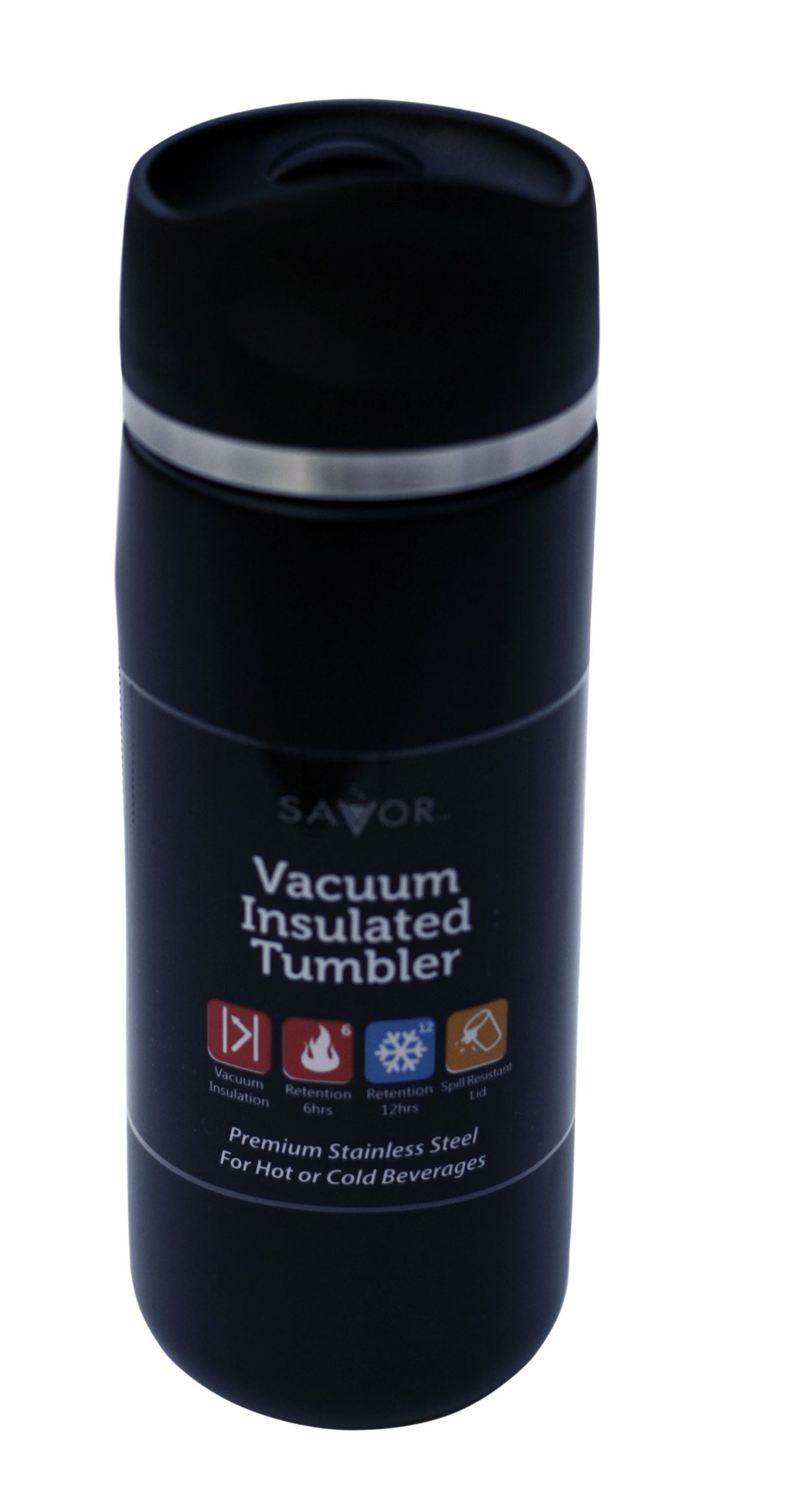Savor Vacuum Insulated 17oz Stainless Steel Tumbler with Lid - Black, Keeps Drinks Hot/Cold for Hours - Perfect for Coffee, Tea, Water & Outdoor Activities