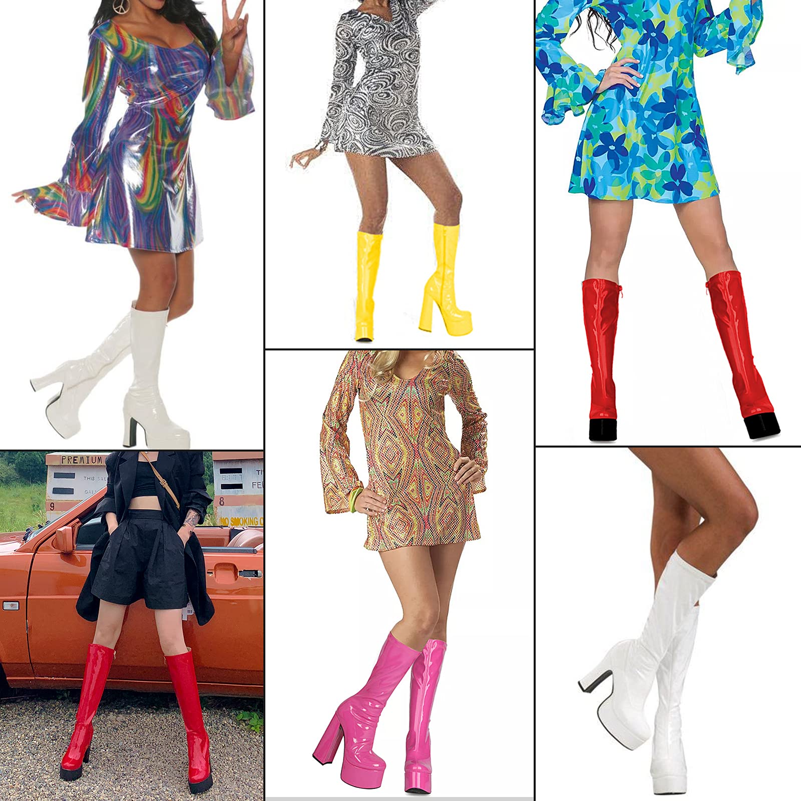 MeiLuSi Women's Platform Knee High Boots with Chunky Block Heels - Mid Calf Go Go Boots for Dancing, Night Out & Retro Fashion