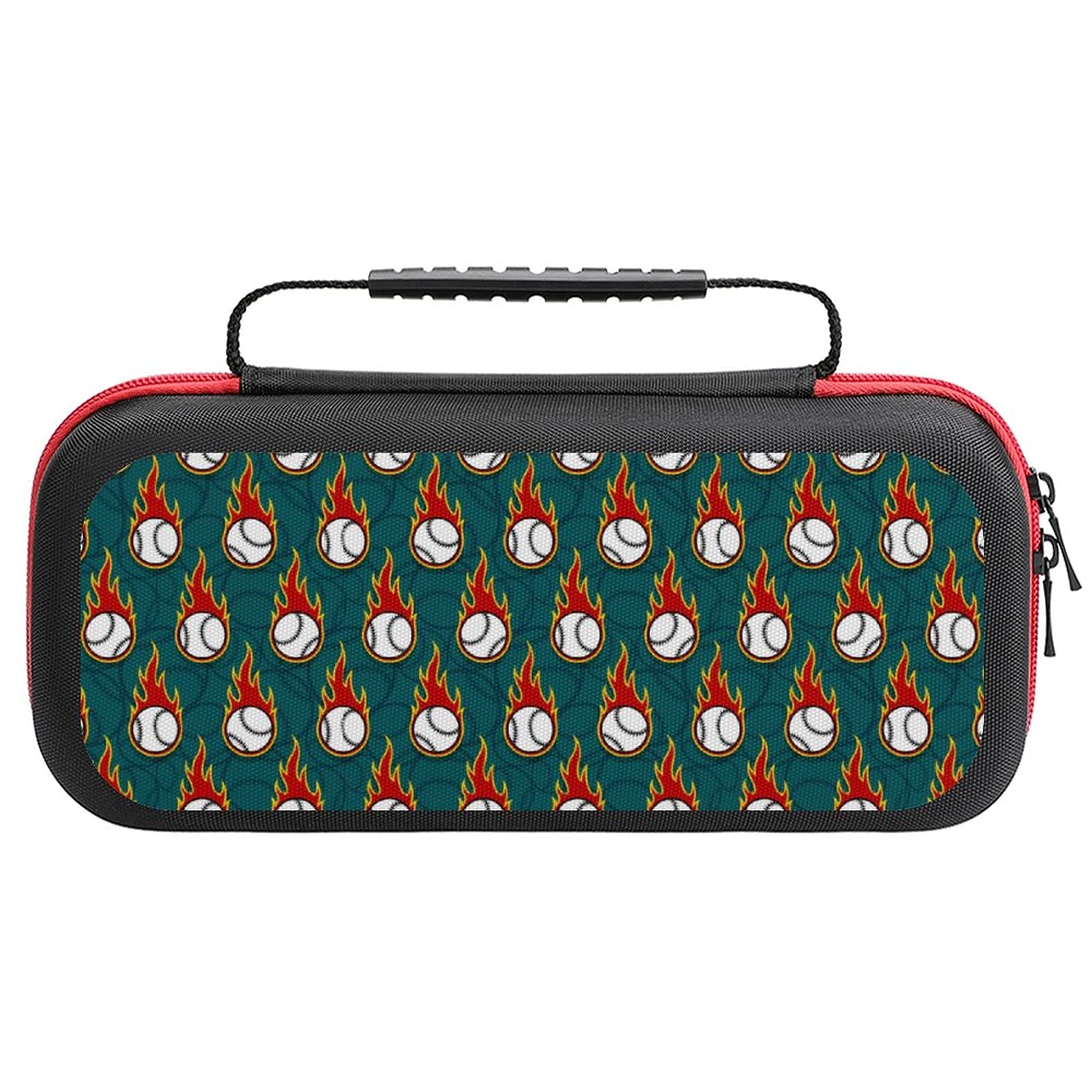 Flames Baseball Printed Carrying Case for Nintendo Switch Lite - Portable Travel Storage Bag with Accessories Pouch | Perfect for Gaming On-The-Go, Commuting & Travel Protection