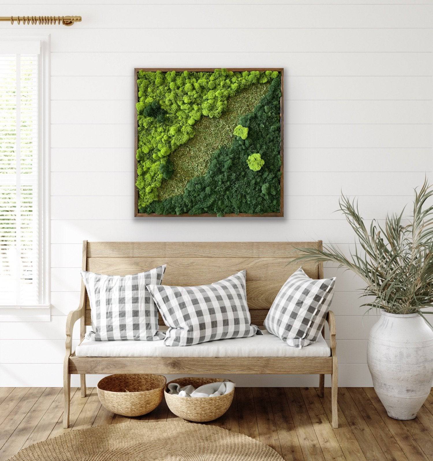 Mixed Moss Wall Art - Natural Green Moss Decor for Home & Office - Perfect for Living Room, Bedroom, and Workspace Decor