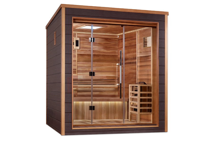 Golden Designs Drammen 3-Person Indoor Outdoor Sauna - Traditional Wooden Home Spa for Relaxation & Detox - Perfect for Backyard, Basement or Garage Use