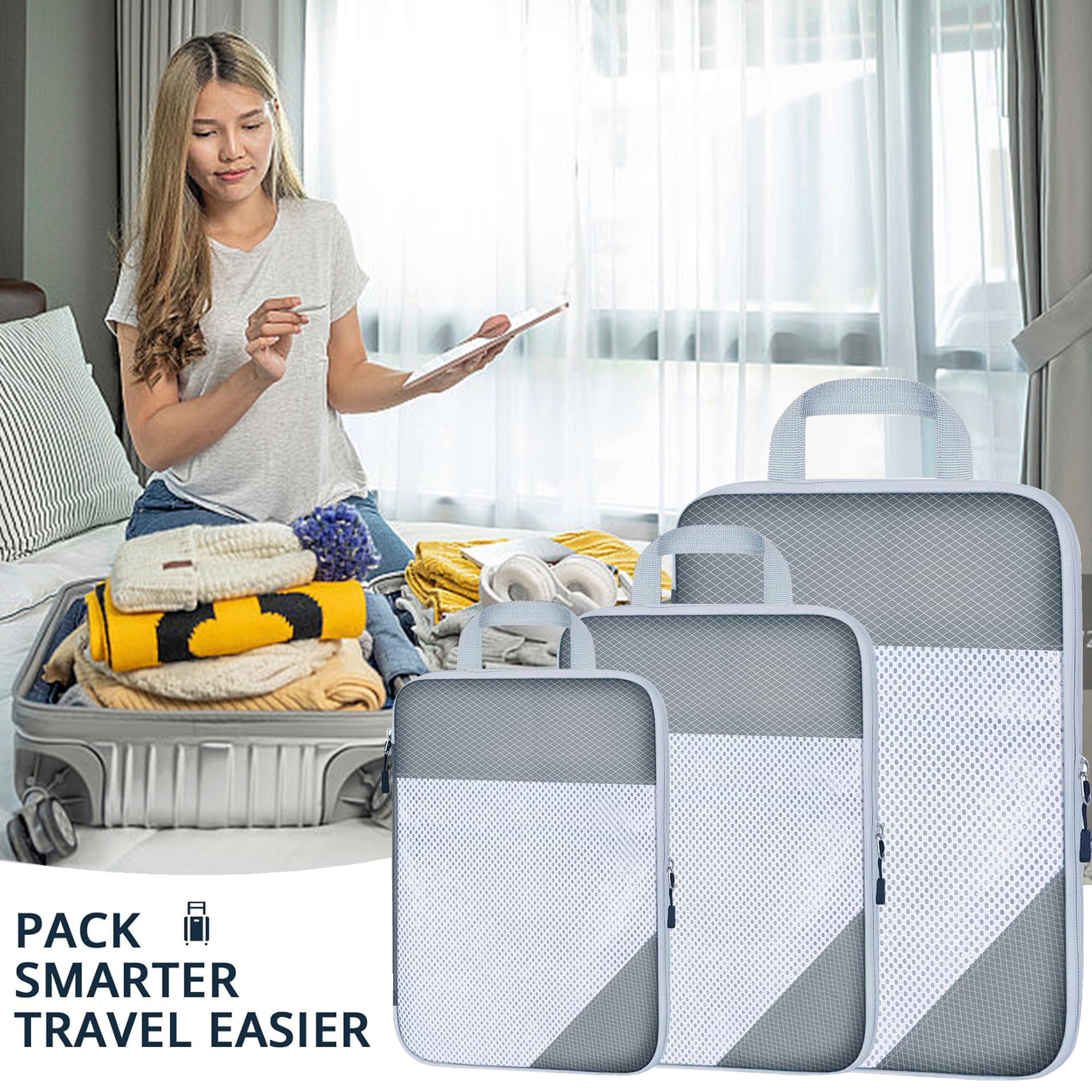 3-Piece Lightweight Compression Packing Cubes Set for Travel - Durable Expandable Zipper Organizers with Storage Bags | Perfect for Suitcase Organization, Business Trips & Vacation Packing Essentials
