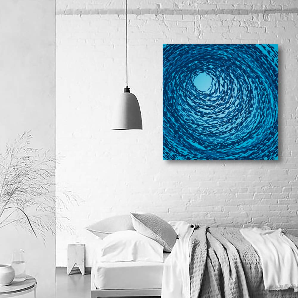 Wall26 Canvas Wall Art - A School of Fish Painting, Framed 16x16 Inch Ocean Theme Home Decor for Bedroom, Living Room, Office | Perfect for Coastal, Nautical & Beach House Decor