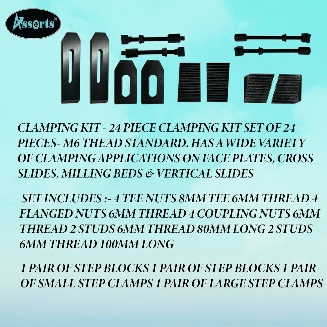 24 Pcs M6 6mm Clamp Kit Set for Rotary Tables, Milling Machines, Face Plates & Vertical Slides - Perfect for CNC Machining, Woodworking & Metalworking Projects