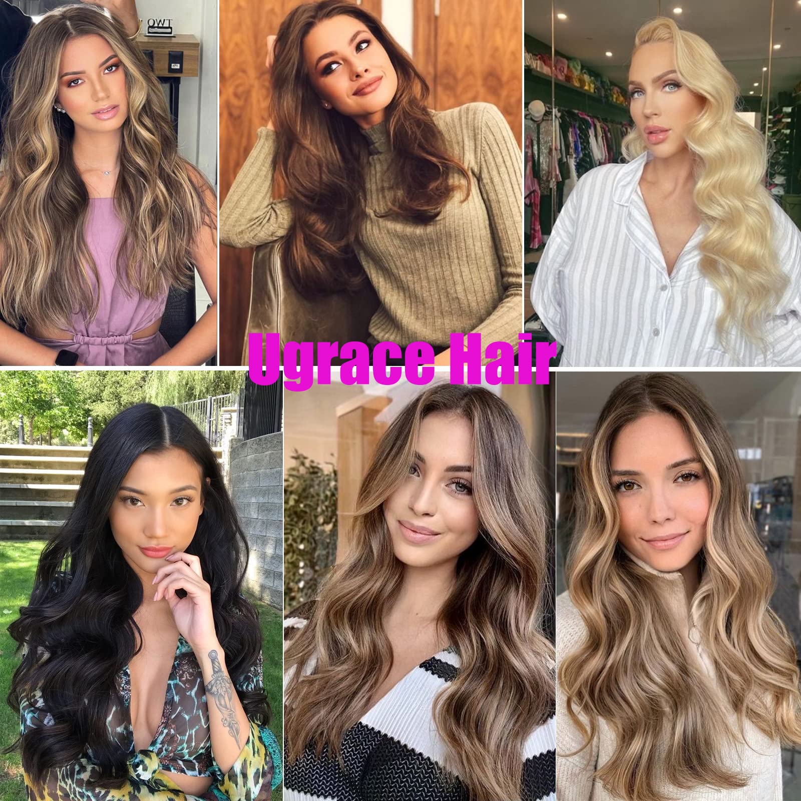 Ugrace 20 Inch Real Human Hair Extensions - Balayage Natural Black & Chestnut Brown Clip-Ins (100g) with Invisible Fish Wire for Seamless Blending | Perfect for Daily Wear, Parties & Special Occasions