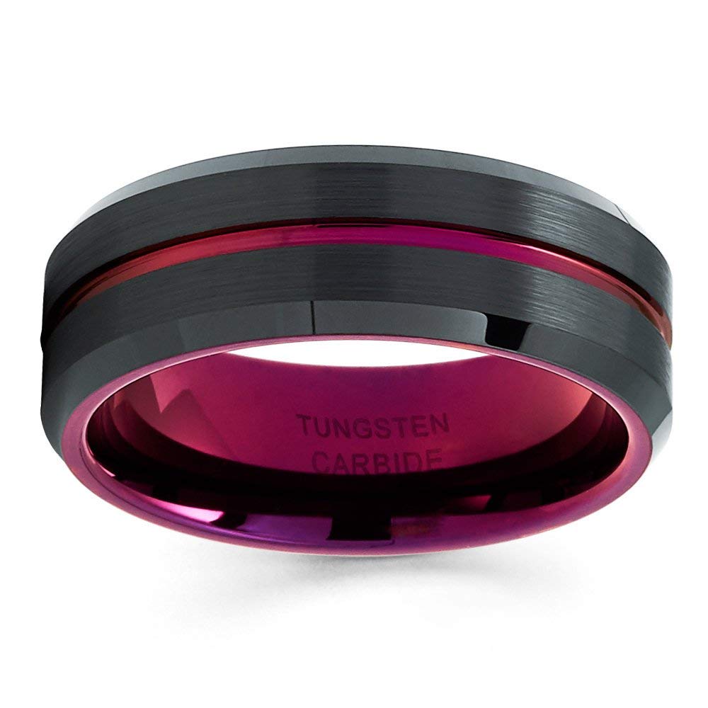 Purple Tungsten Wedding Ring for Men & Women - Black Tungsten Carbide Band, Comfort Fit - Perfect for Anniversaries, Engagements & Everyday Wear