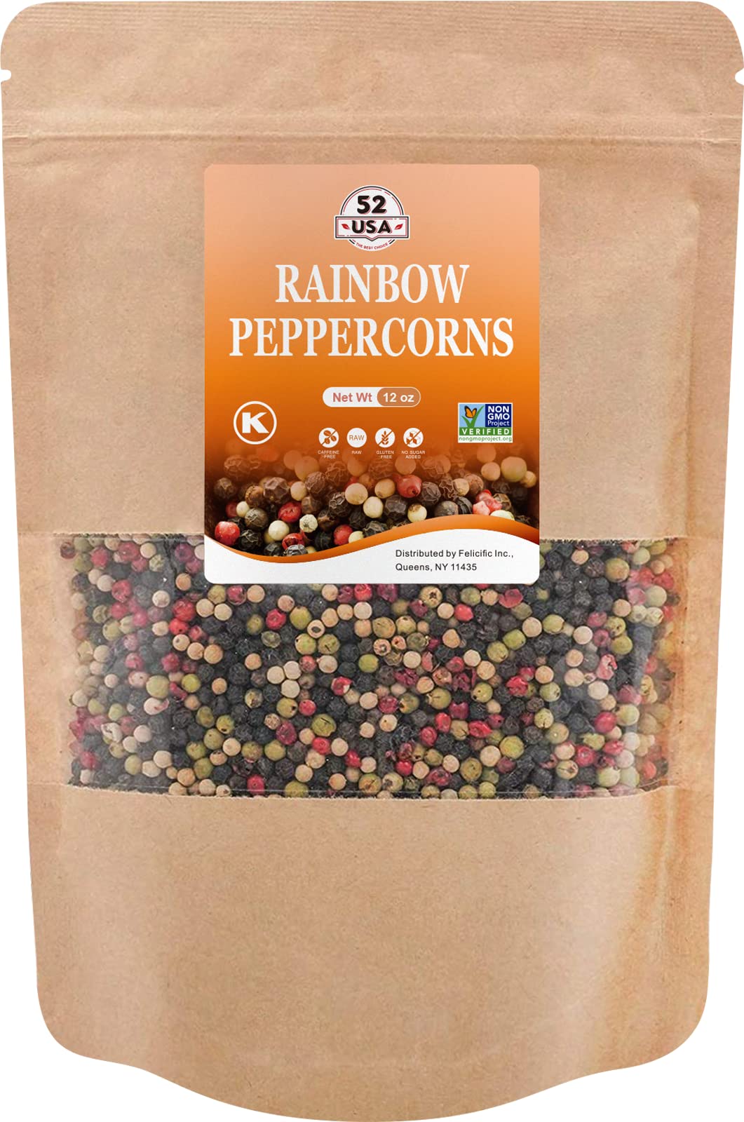 52USA Rainbow Peppercorns Blend - 12oz Whole White, Red & Black Peppercorns for Grinder Refill | Premium Mixed Peppercorn Seasoning for Steak, Salad & Gourmet Cooking