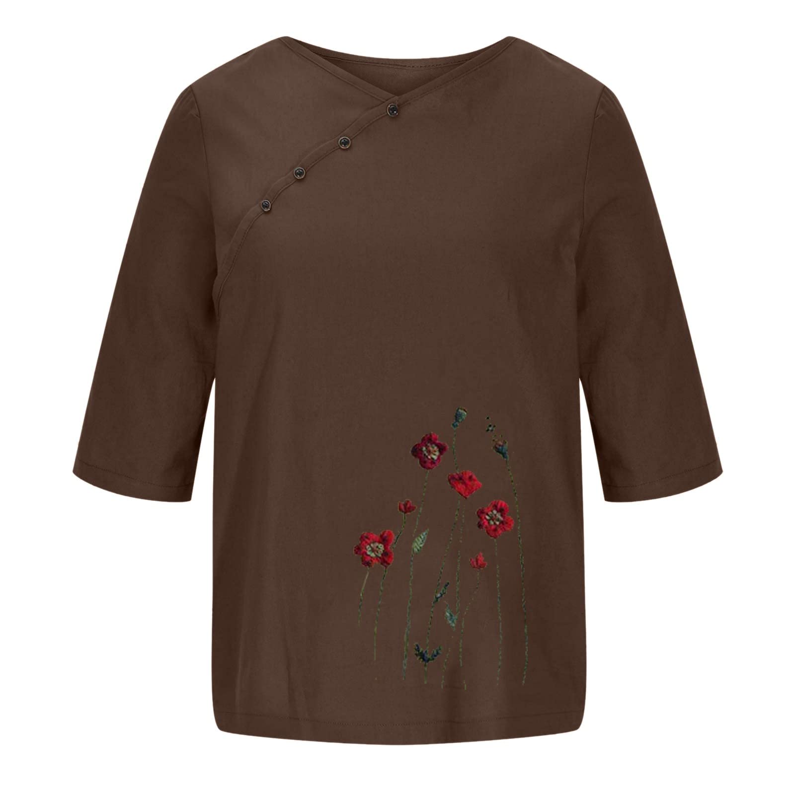 Women's Linen Tops Half Sleeve Dandelion Graphic Printed Tee Shirt - Crewneck Cotton Blouse Tunic for Casual Wear, Summer Outfits & Boho Style
