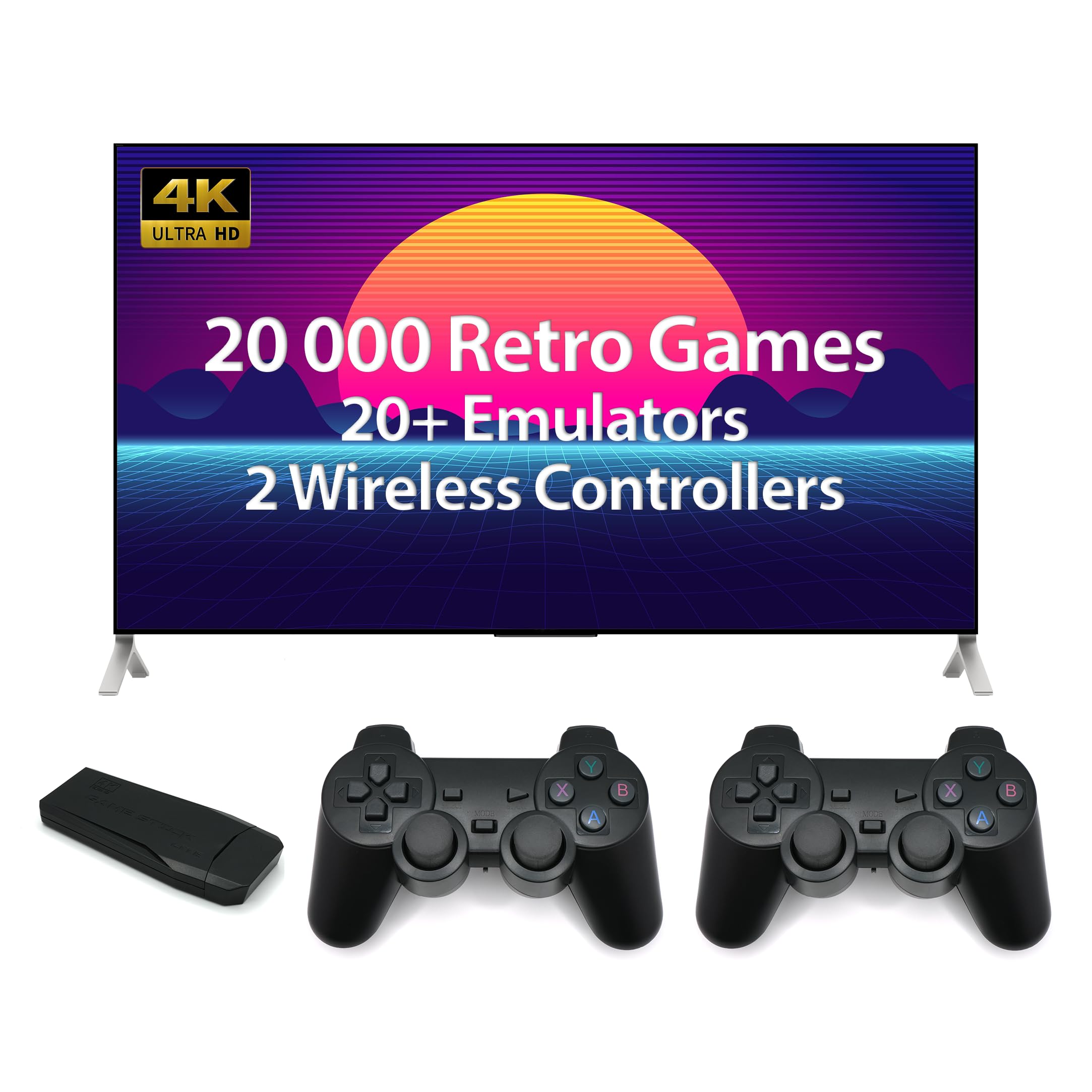 Mini Retro Game Console with 20,000 Built-in Classic Games & 12 Emulators - Plug & Play 4K Ultra HD Video Game System with 2 Wireless Controllers for Family Entertainment & Nostalgic Gaming