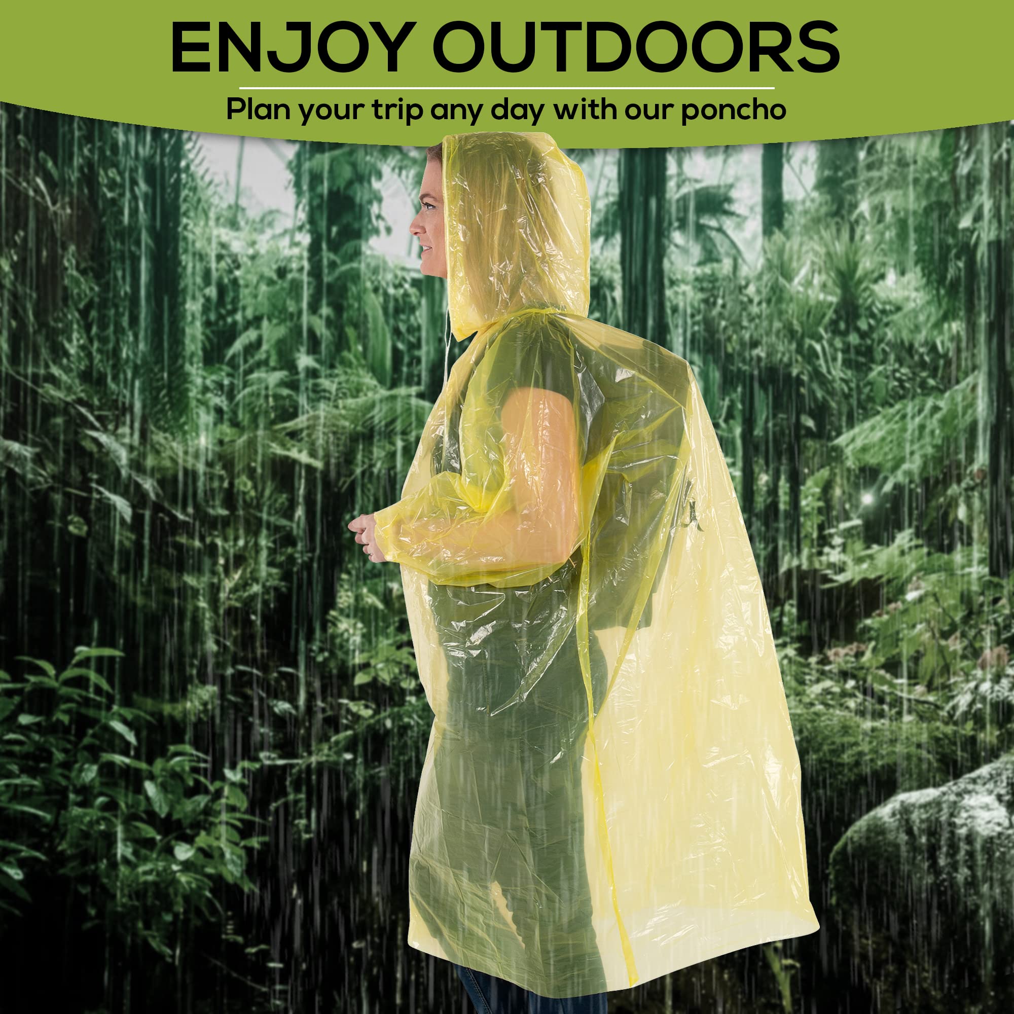 Disposable Rain Ponchos Bulk Pack - Waterproof Emergency Raincoat for Adults with Hood & Drawstrings - Multi Colors for Hiking, Camping, Outdoor Events