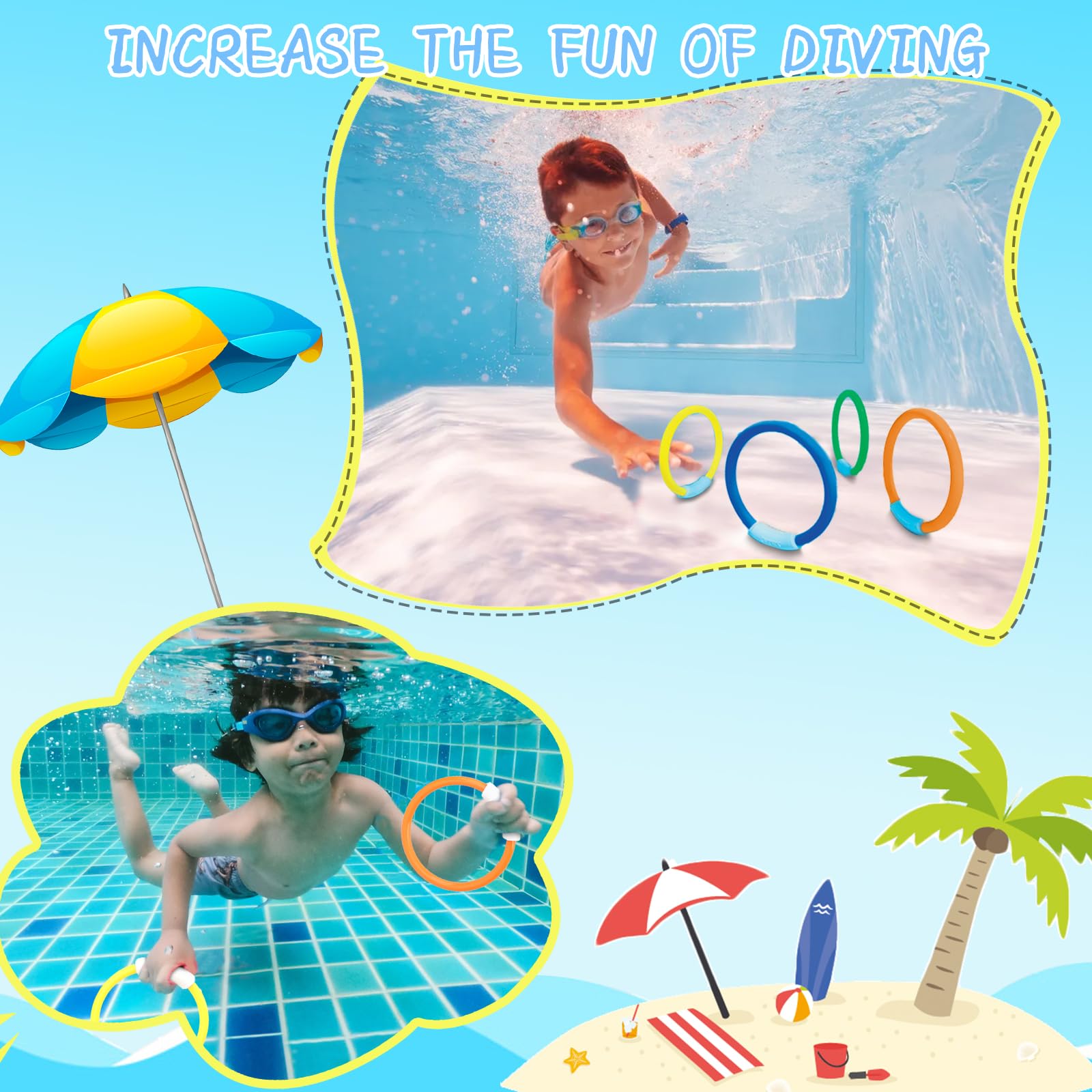 4pcs Colorful Pool Dive Rings - Underwater Swimming Toys for Kids & Adults - Fun Water Diving Game Set for Pool Parties, Speed Training & Agility Practice - Perfect for Summer Pool Games & Swimming Lessons