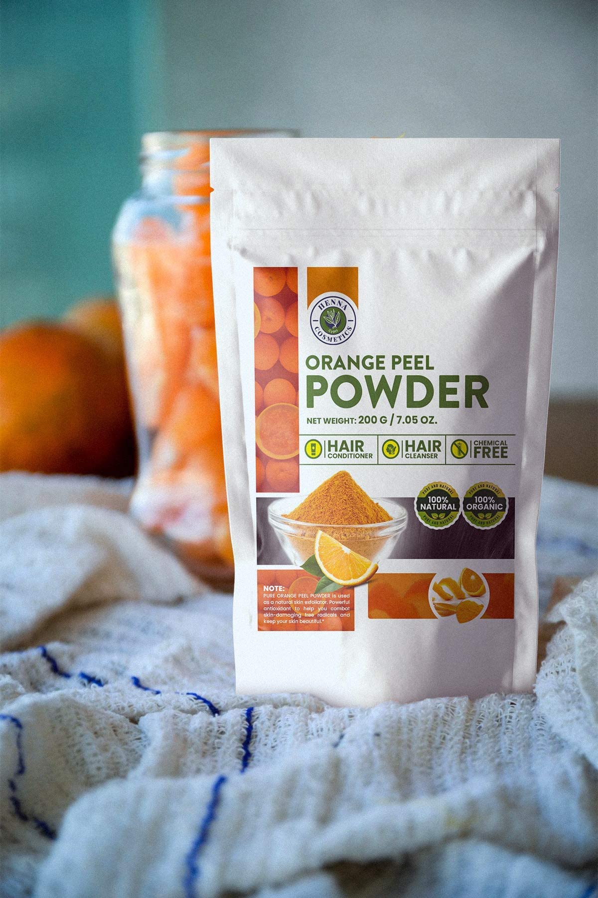 Organic Orange Peel Powder for Hair & Skin Care - 200g (7.05oz) Vitamin C Face Mask | Brightening & Exfoliating Treatment for Glowing Skin | DIY Beauty & Spa Day Essential