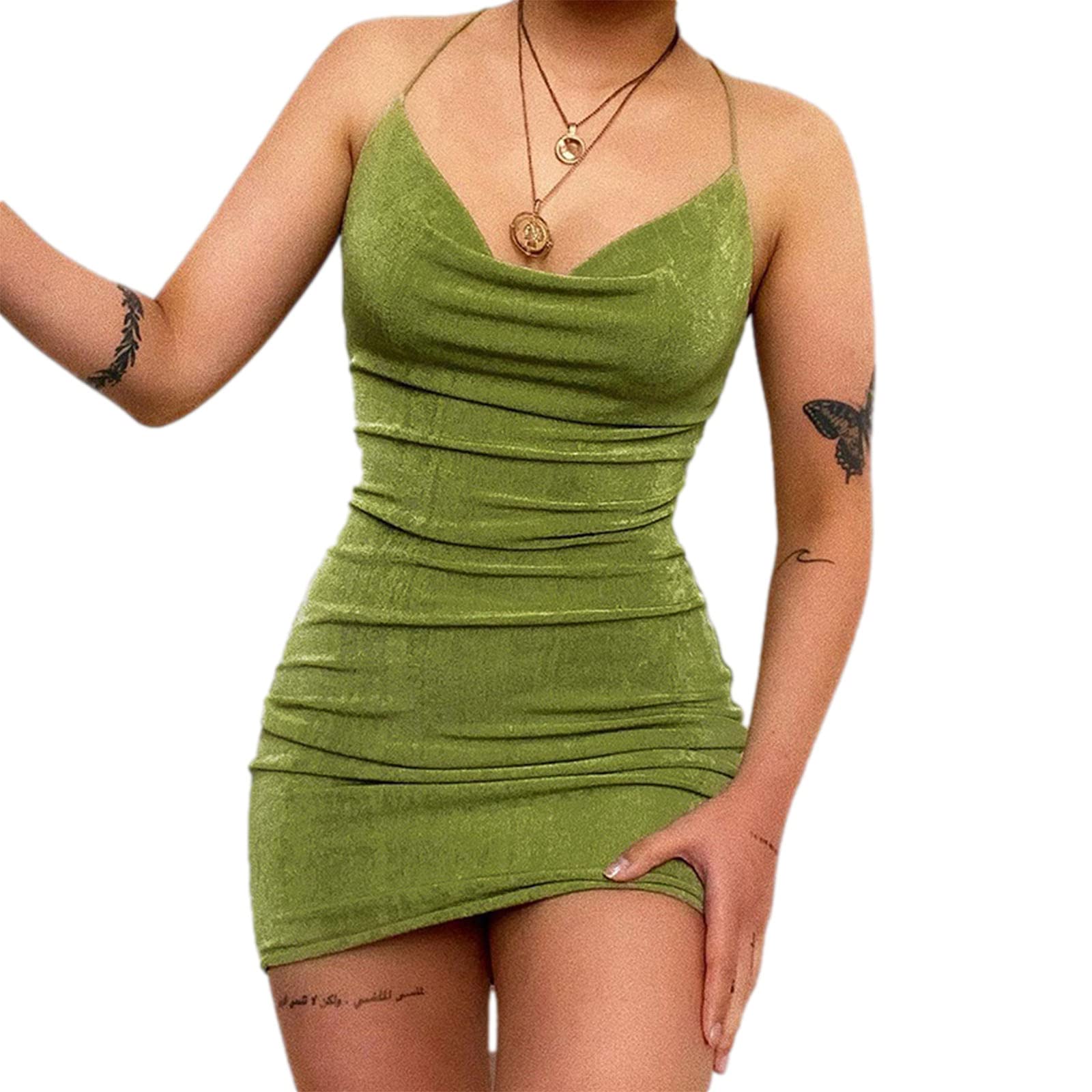 Sexy Women's Sleeveless Bodycon Mini Dress - Backless Cut Out Spaghetti Strap Y2K Club Party Dress for Night Out, Streetwear & Date Night Outfits