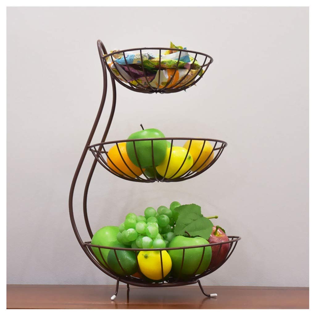 QTQHOME Creative 3-Tier Iron Fruit Bowl - Large Capacity Kitchen & Dining Table Decor for Fruits, Snacks, Bread | Modern Black Display Basket for Countertop, Pantry Organization & Home Decoration